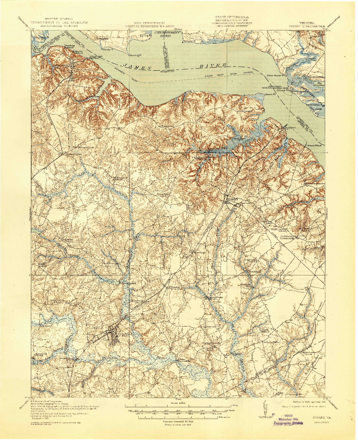 USGS 1:62500-SCALE QUADRANGLE FOR SURRY, VA 1919