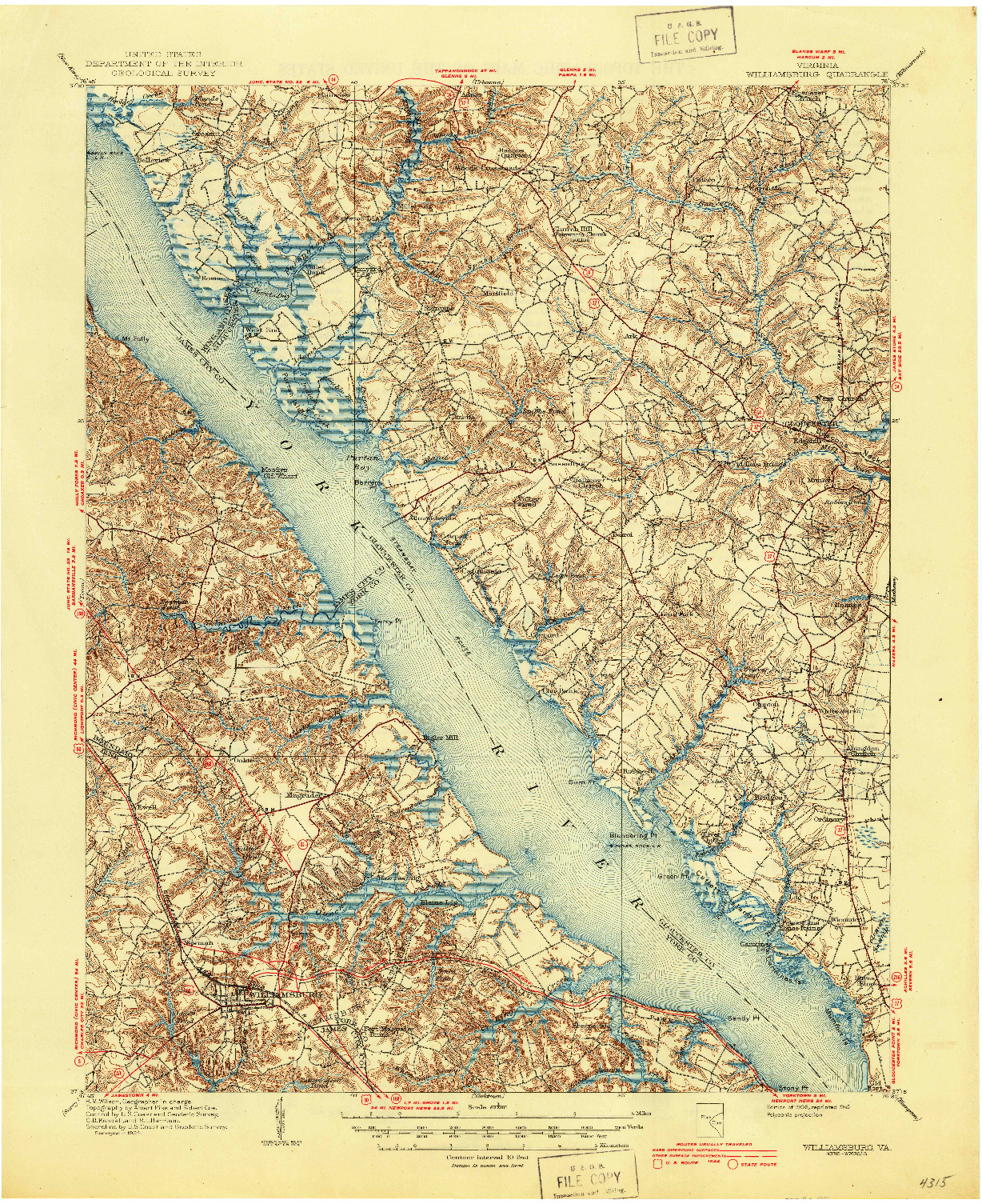 USGS 1:62500-SCALE QUADRANGLE FOR WILLIAMSBURG, VA 1906