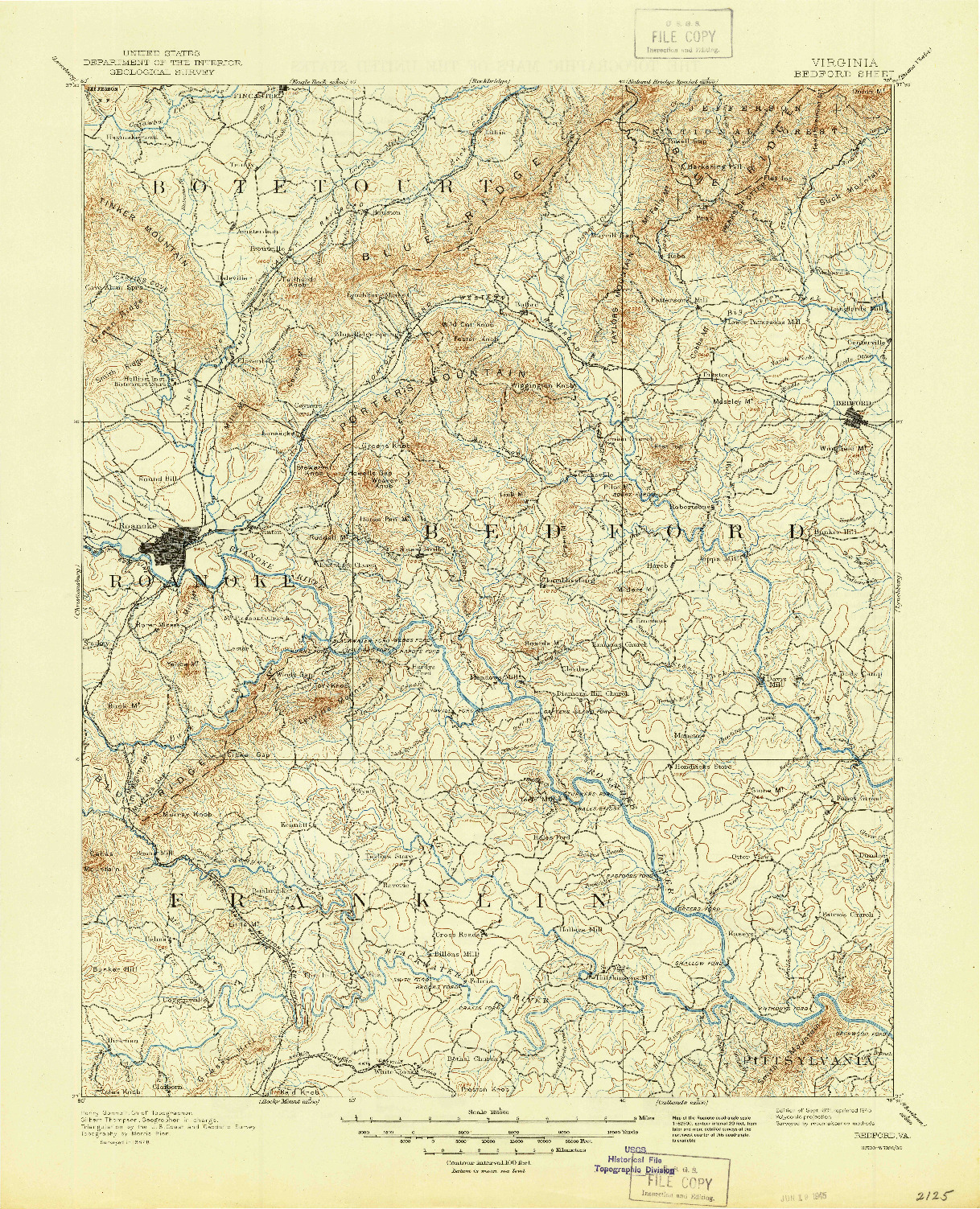 USGS 1:125000-SCALE QUADRANGLE FOR BEDFORD, VA 1891