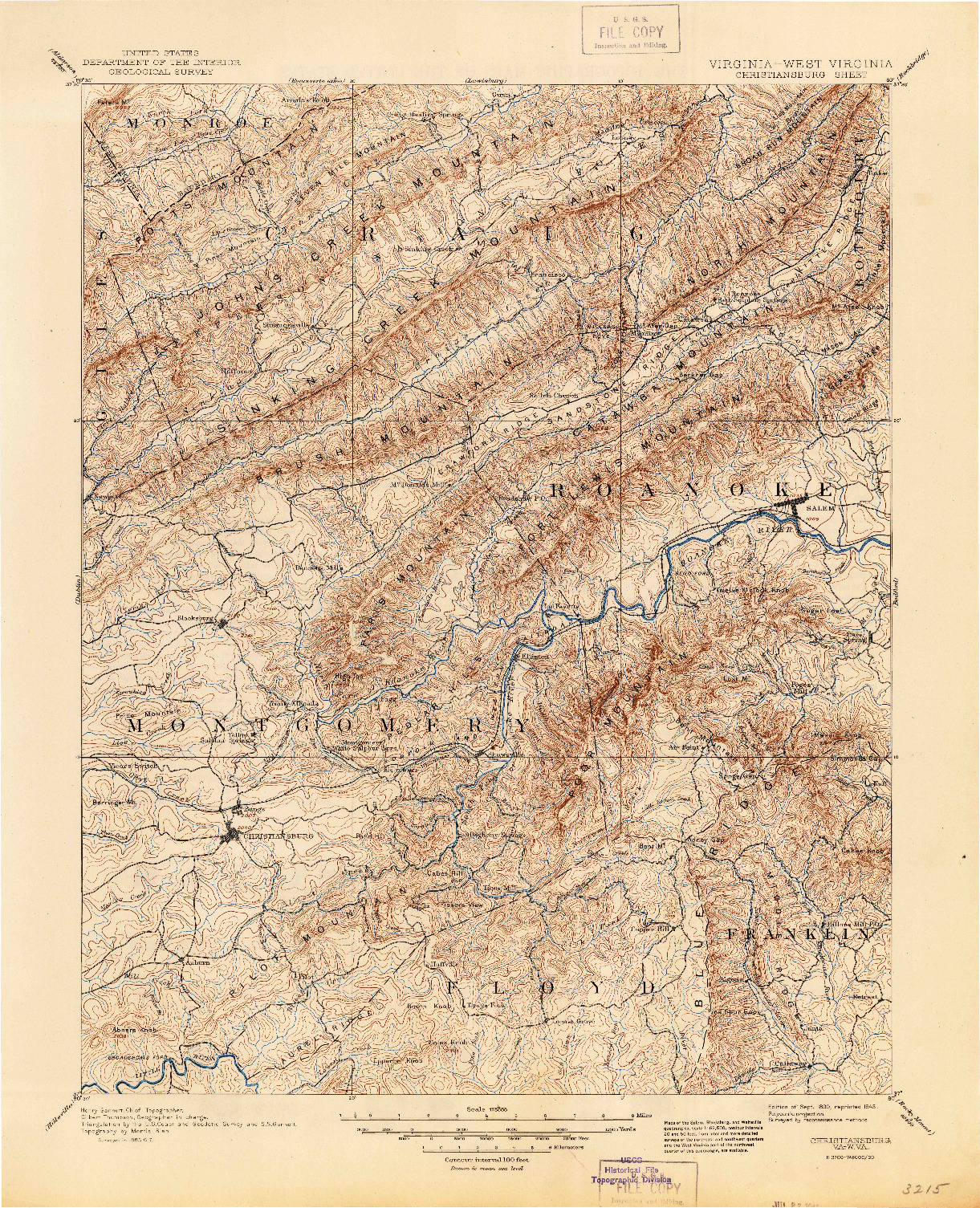 USGS 1:125000-SCALE QUADRANGLE FOR CHRISTIANSBURG, VA 1890