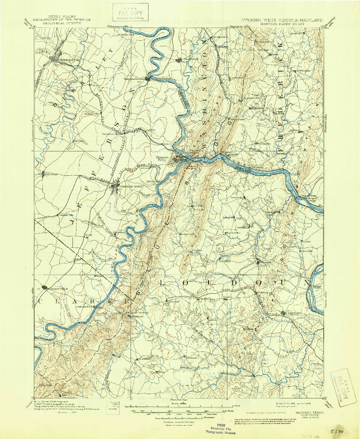 USGS 1:125000-SCALE QUADRANGLE FOR HARPERS FERRY, VA 1893