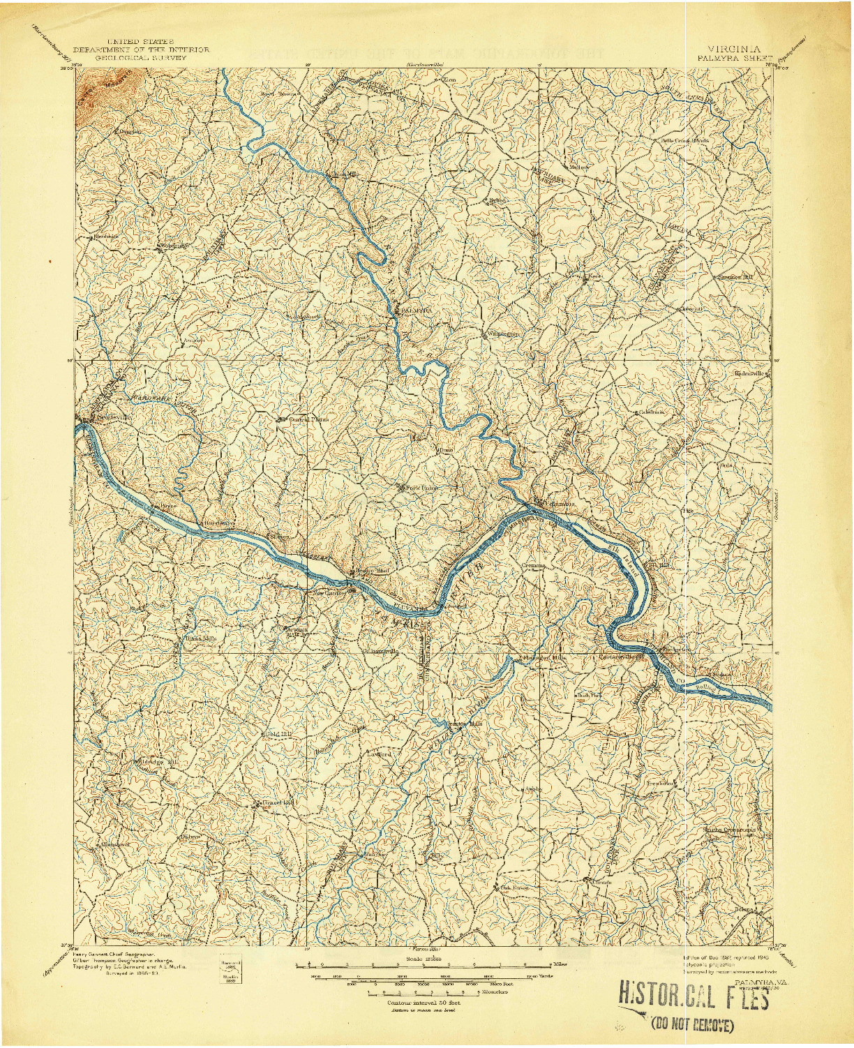 USGS 1:125000-SCALE QUADRANGLE FOR PALMYRA, VA 1897