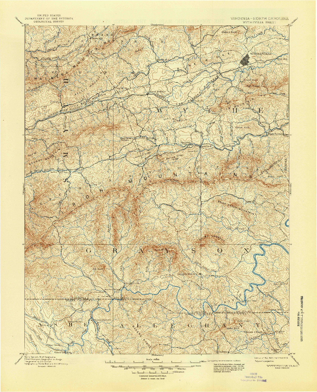 USGS 1:125000-SCALE QUADRANGLE FOR WYTHEVILLE, VA 1892