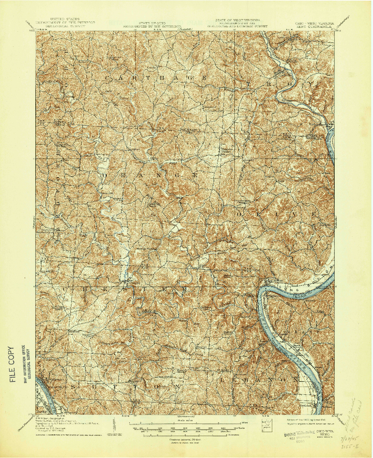 USGS 1:62500-SCALE QUADRANGLE FOR KENO, OH 1907