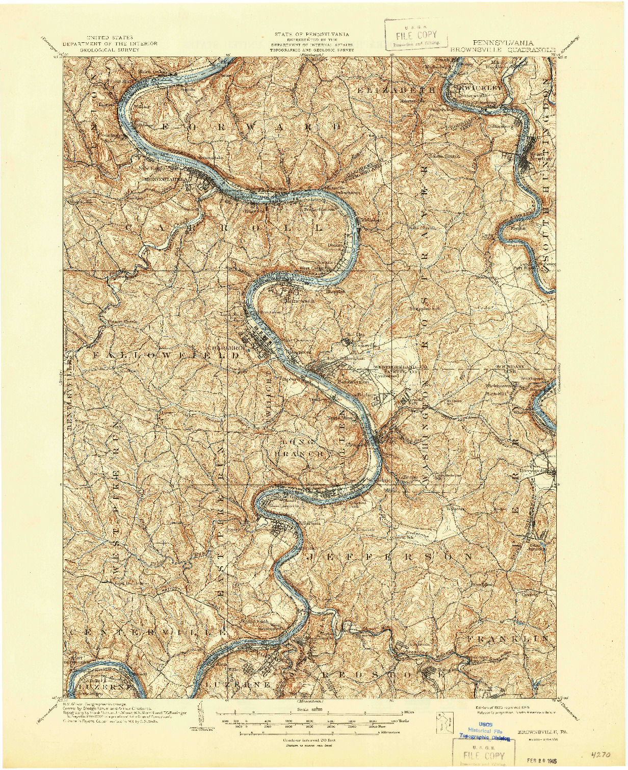 USGS 1:62500-SCALE QUADRANGLE FOR BROWNSVILLE, PA 1933