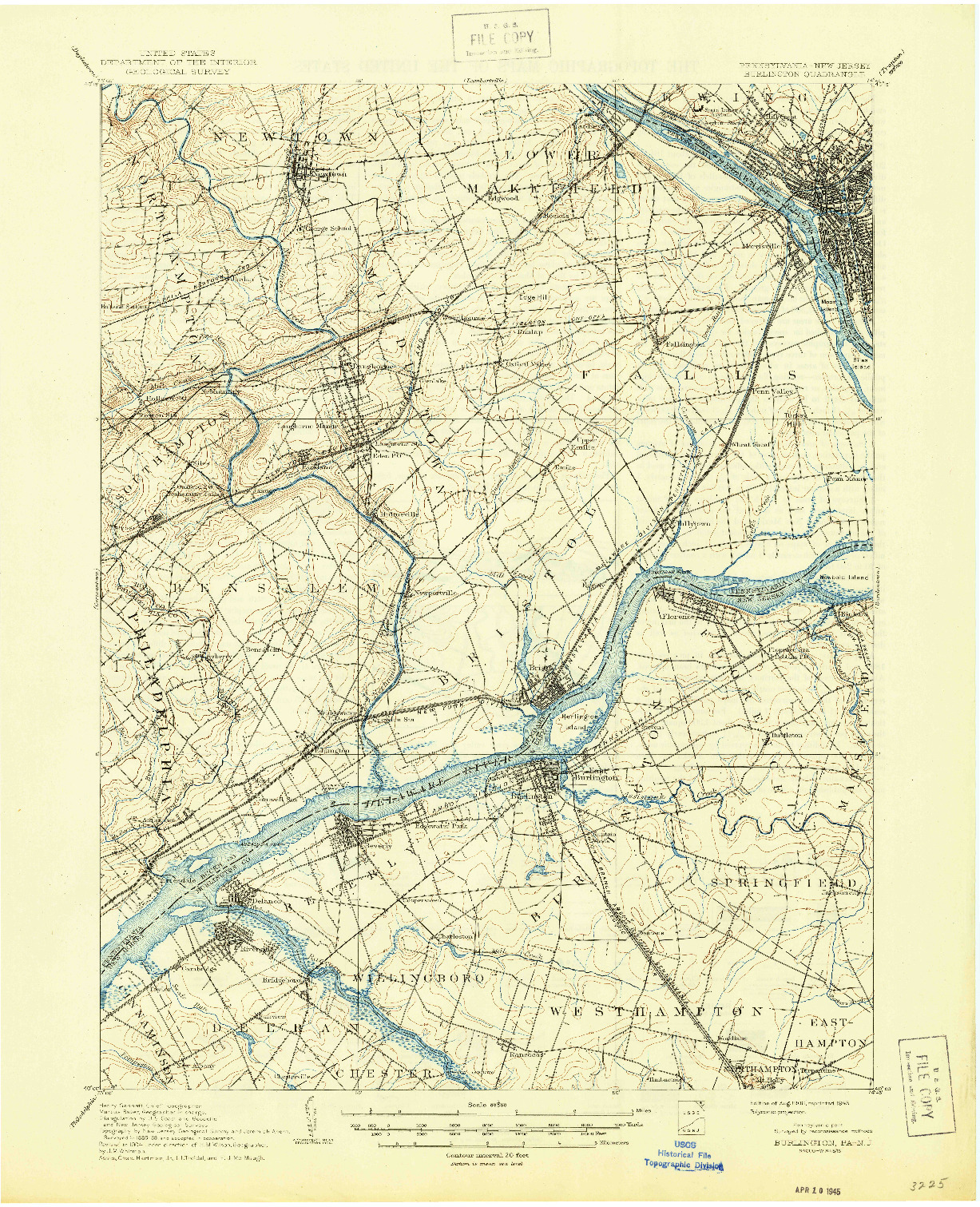 USGS 1:62500-SCALE QUADRANGLE FOR BURLINGTON, PA 1906