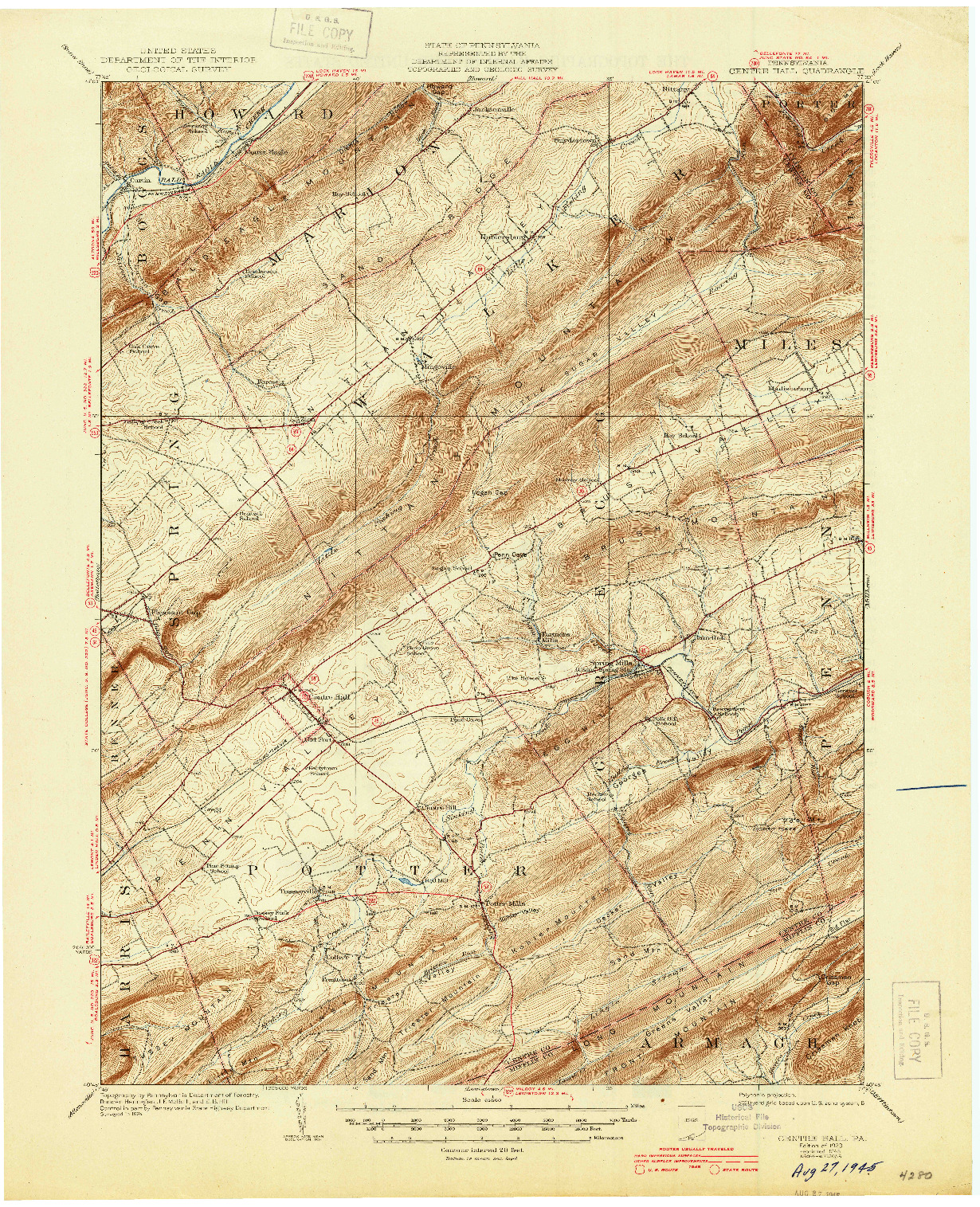 USGS 1:62500-SCALE QUADRANGLE FOR CENTRE HALL, PA 1929