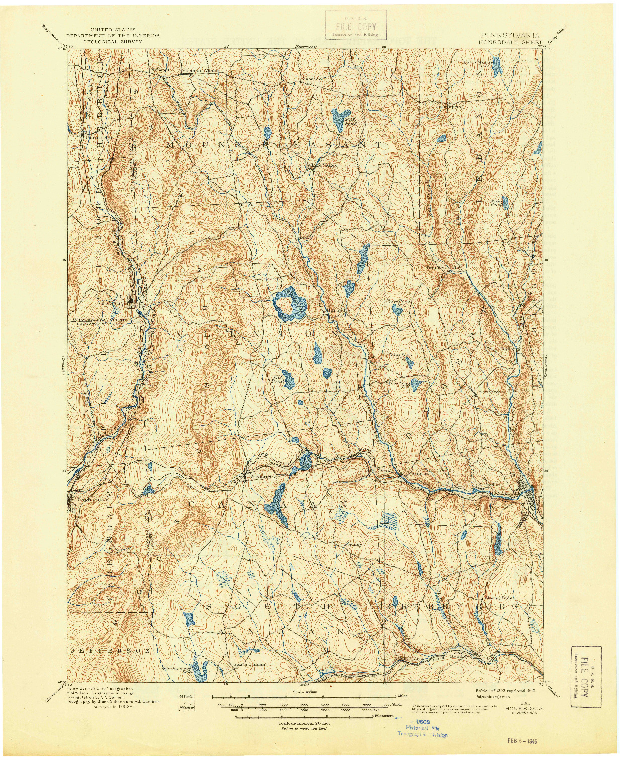 USGS 1:62500-SCALE QUADRANGLE FOR HONESDALE, PA 1892