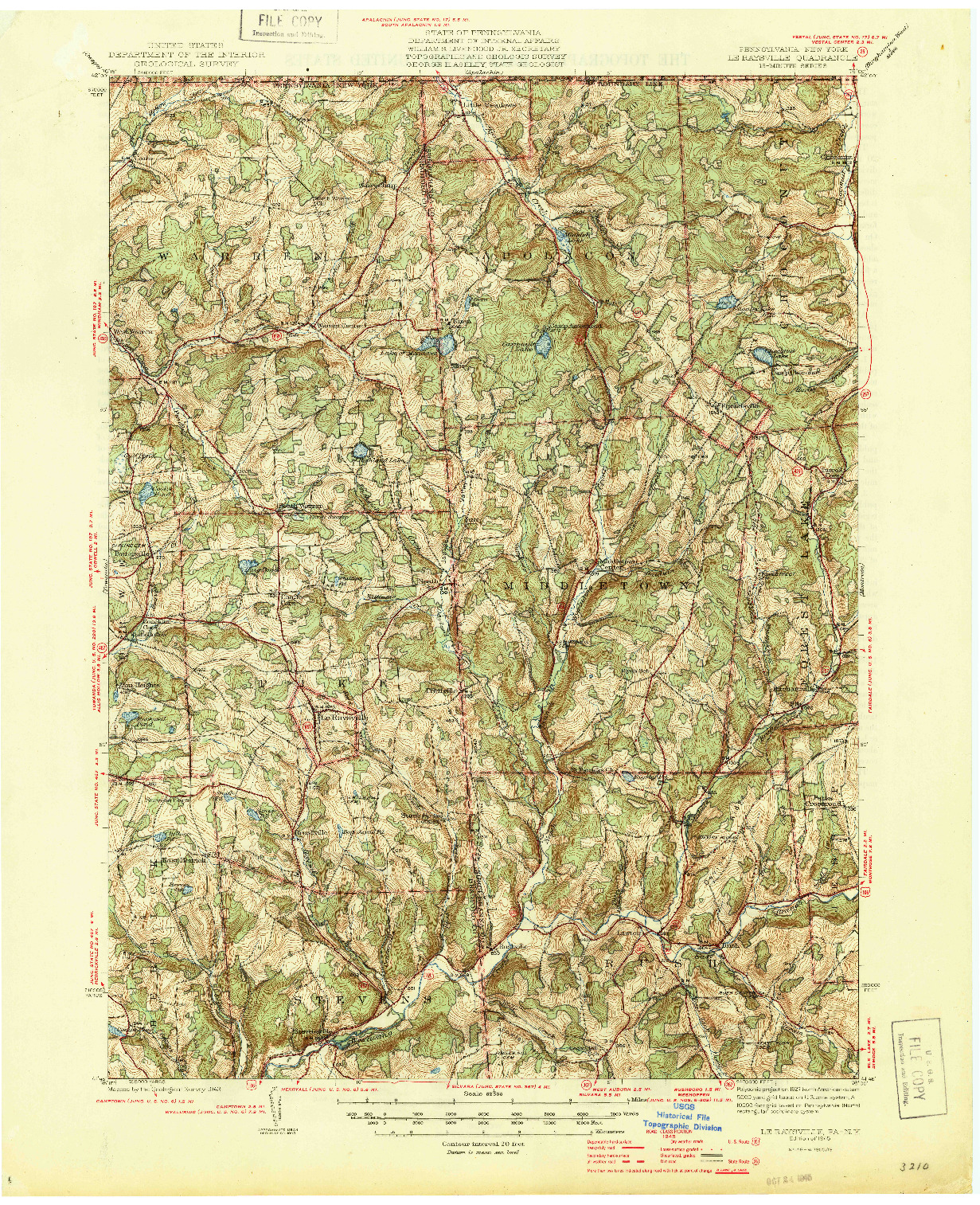 USGS 1:62500-SCALE QUADRANGLE FOR LE RAYSVILLE, PA 1945