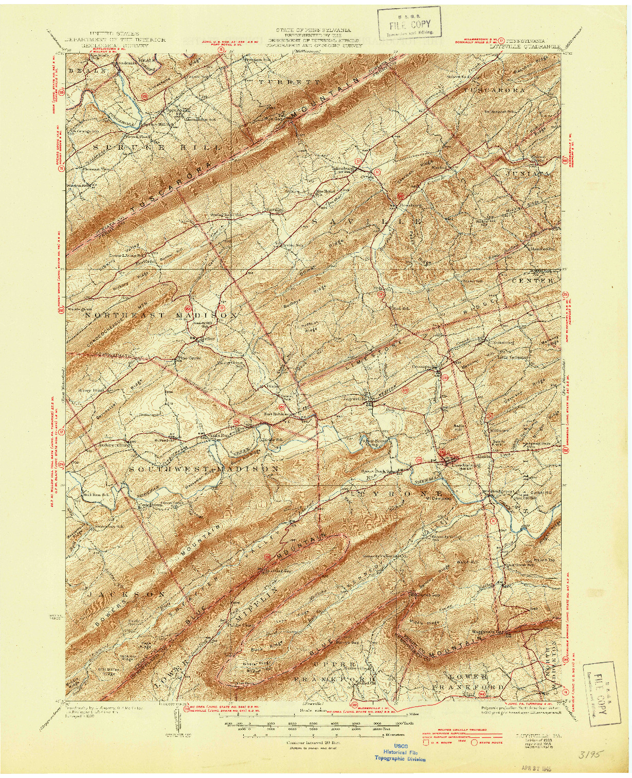 USGS 1:62500-SCALE QUADRANGLE FOR LOYSVILLE, PA 1933