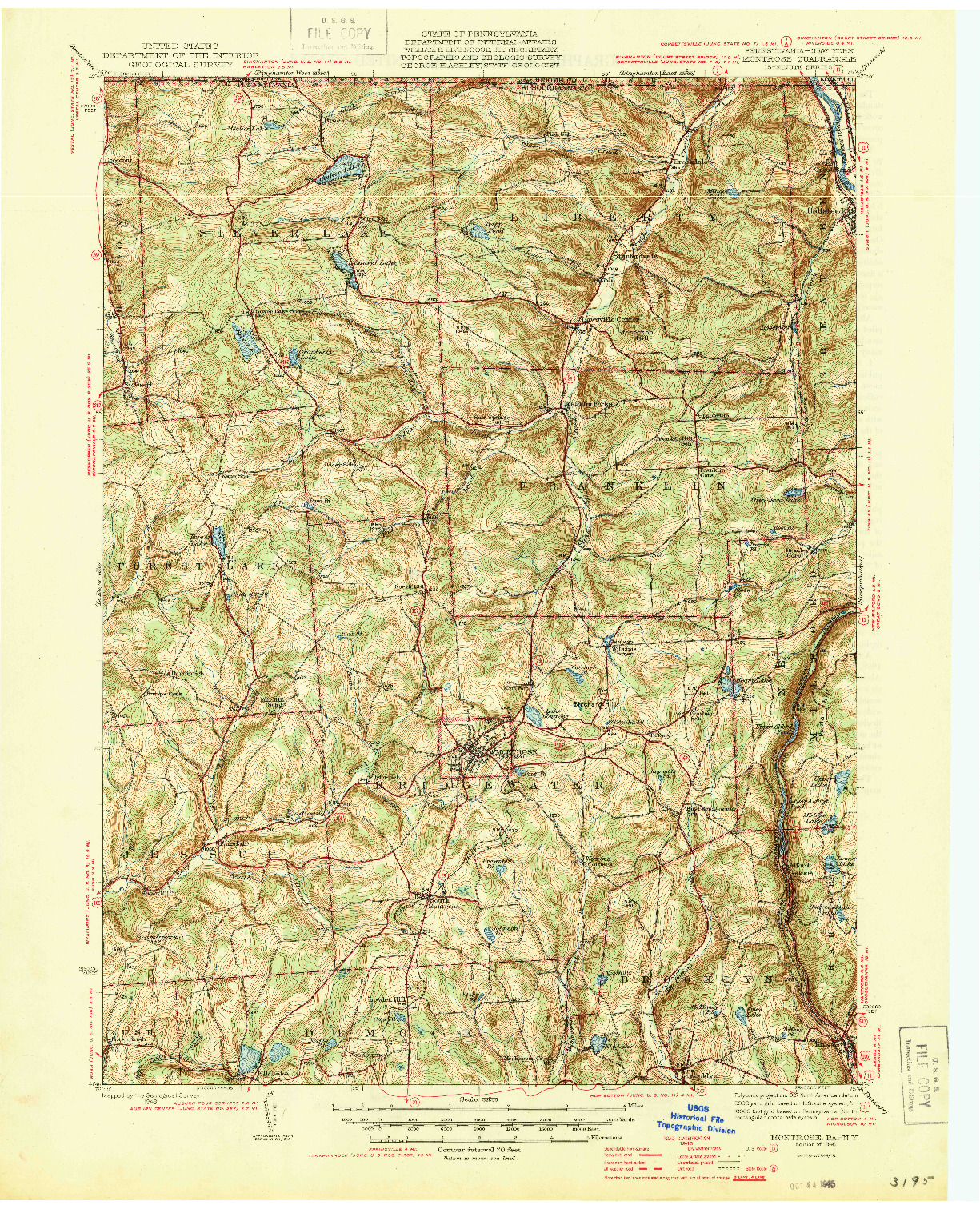 USGS 1:62500-SCALE QUADRANGLE FOR MONTROSE, PA 1945