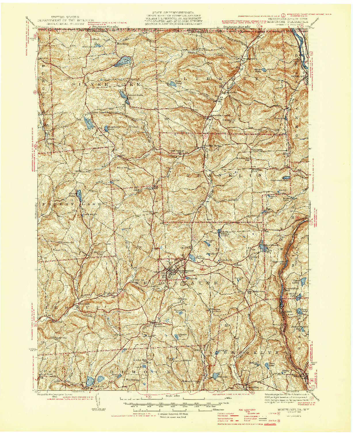 USGS 1:62500-SCALE QUADRANGLE FOR MONTROSE, PA 1945