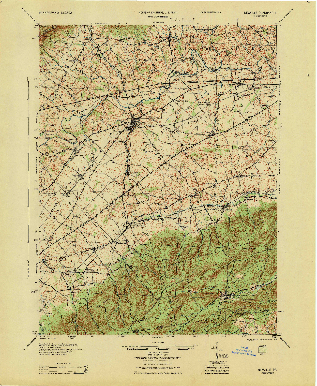 USGS 1:62500-SCALE QUADRANGLE FOR NEWVILLE, PA 1945