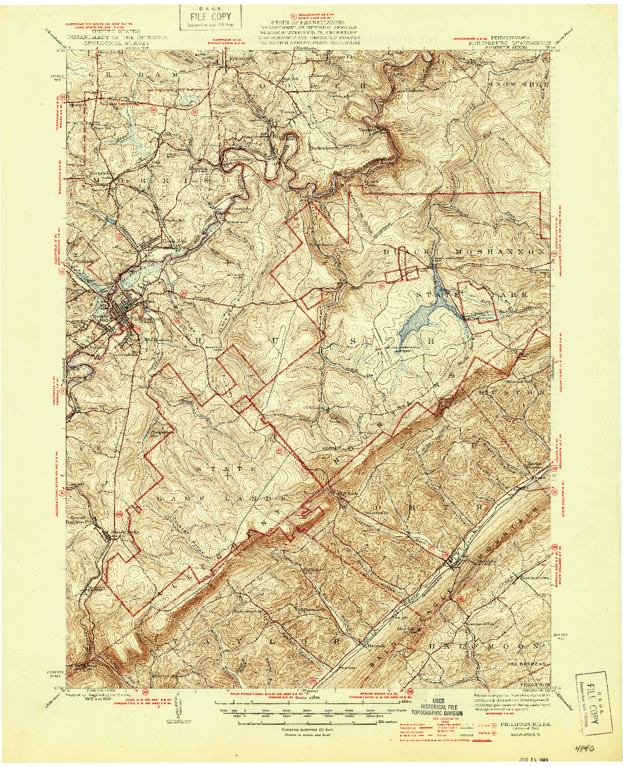 USGS 1:62500-SCALE QUADRANGLE FOR PHILIPSBURG, PA 1945