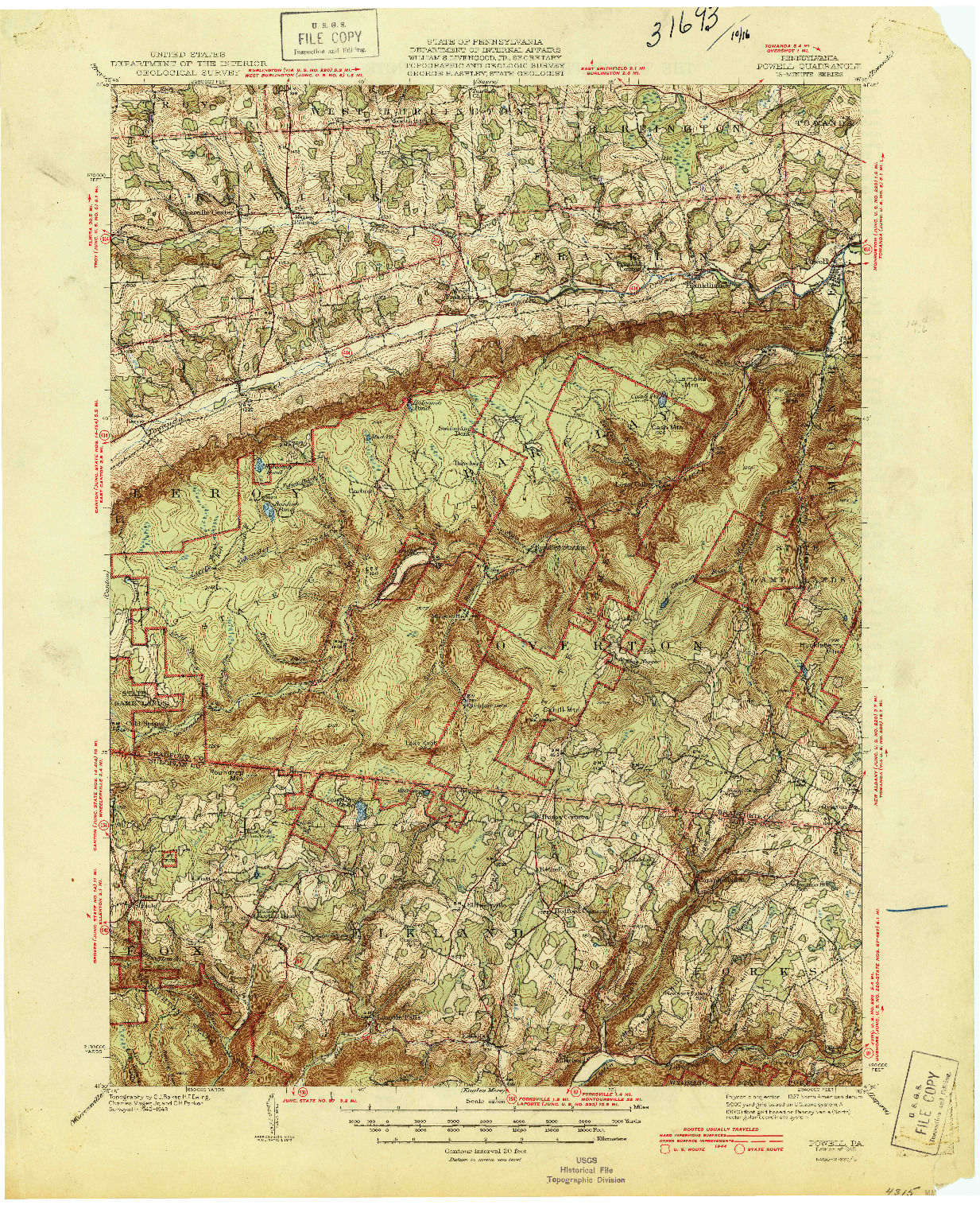 USGS 1:62500-SCALE QUADRANGLE FOR POWELL, PA 1945