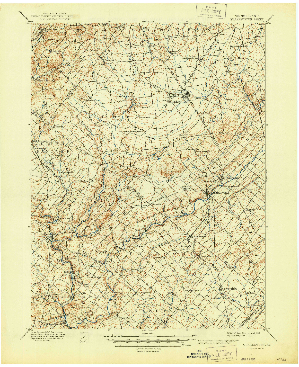 USGS 1:62500-SCALE QUADRANGLE FOR QUAKERTOWN, PA 1894