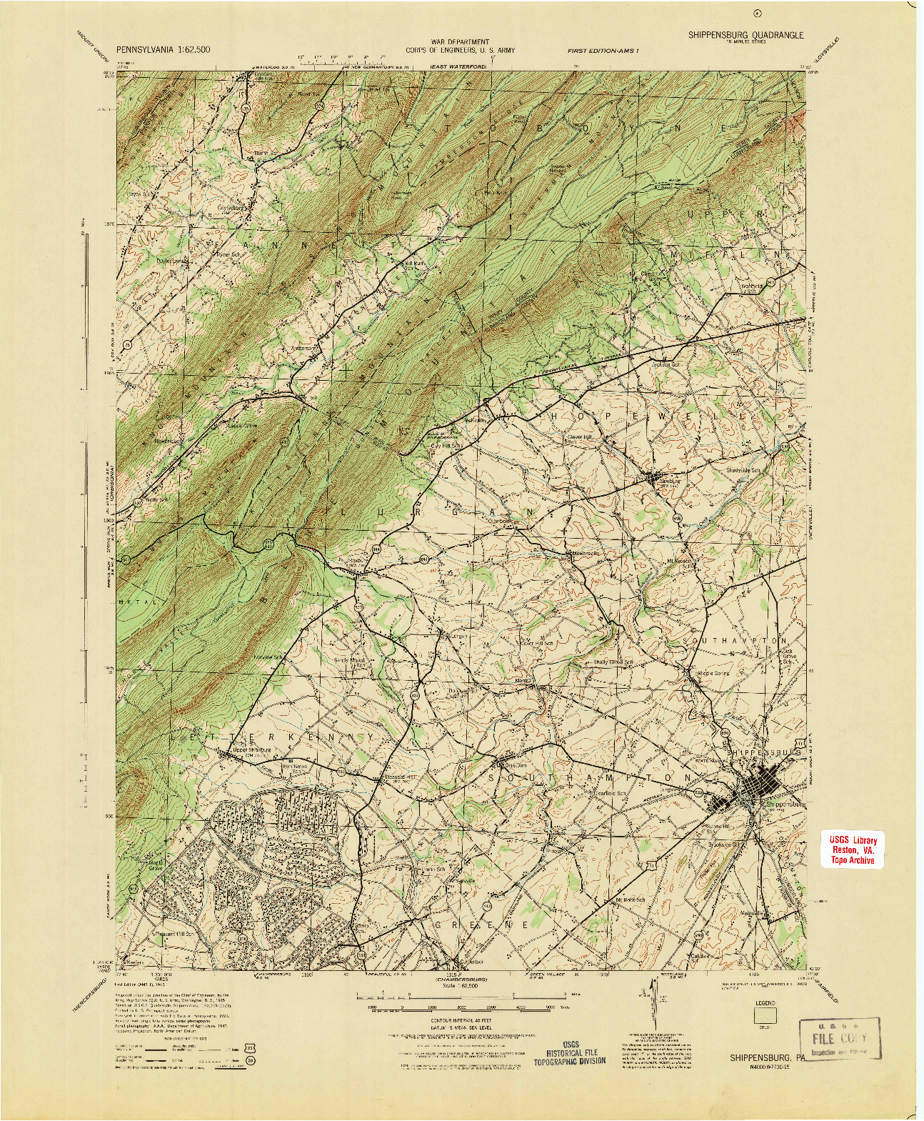 USGS 1:62500-SCALE QUADRANGLE FOR SHIPPENSBURG, PA 1945