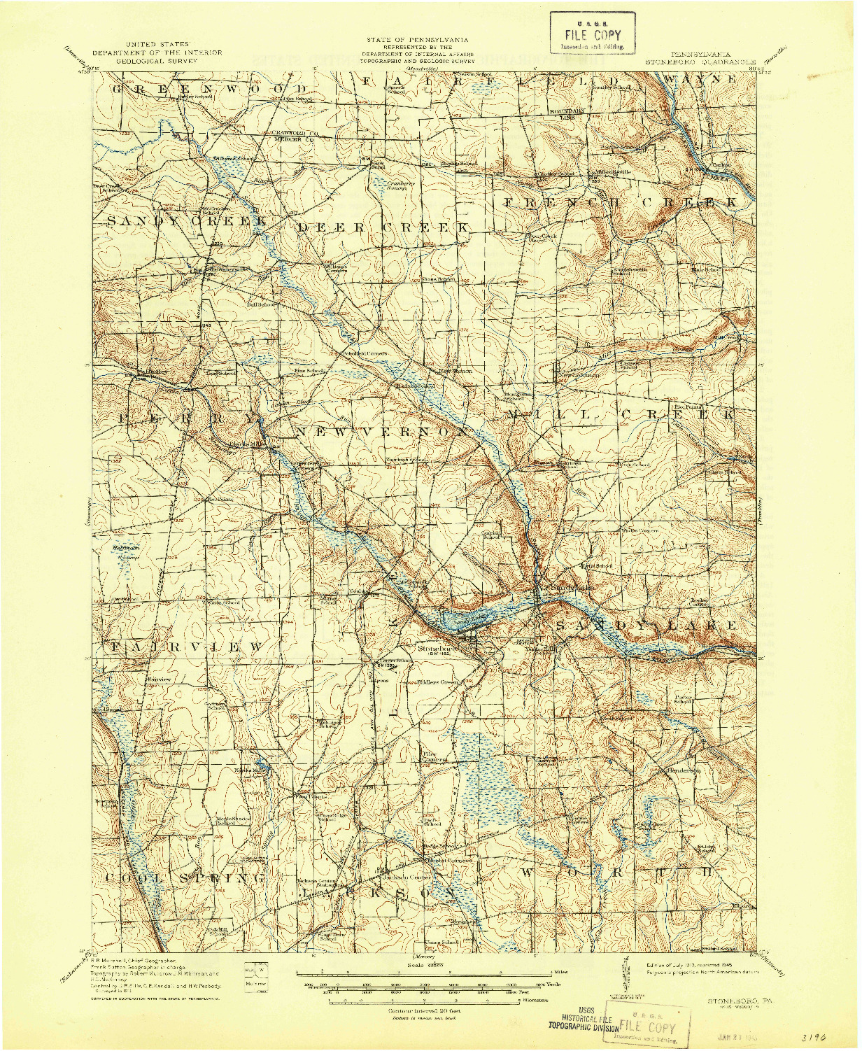 USGS 1:62500-SCALE QUADRANGLE FOR STONEBORO, PA 1913