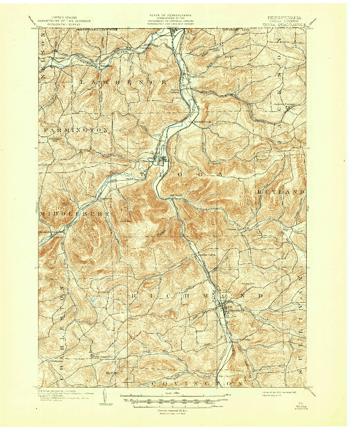 USGS 1:62500-SCALE QUADRANGLE FOR TIOGA, PA 1902