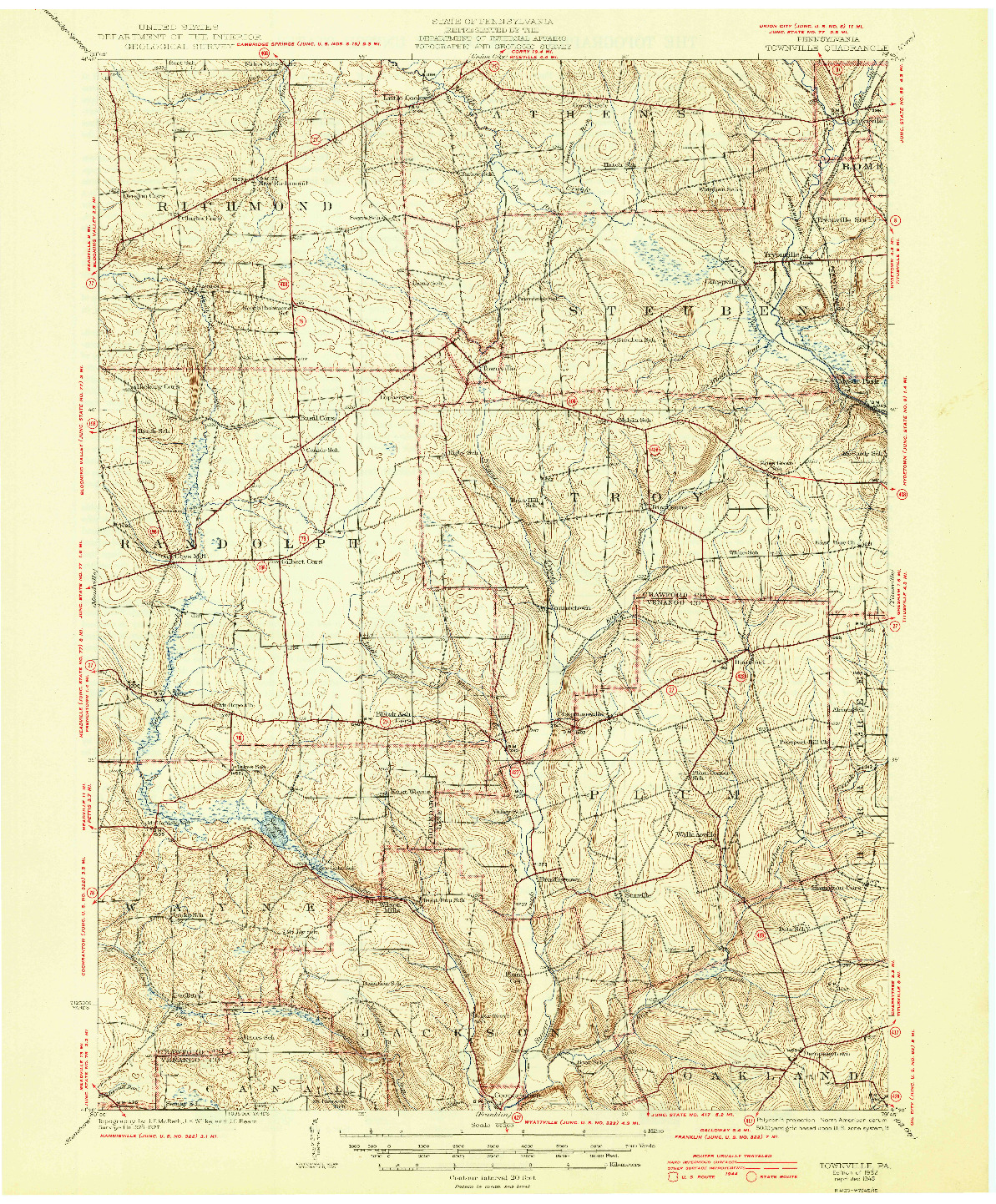 USGS 1:62500-SCALE QUADRANGLE FOR TOWNVILLE, PA 1945