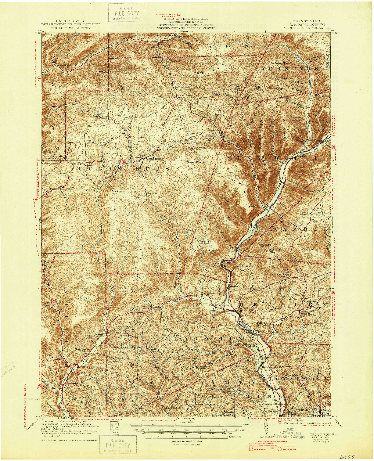 USGS 1:62500-SCALE QUADRANGLE FOR TROUT RUN, PA 1923