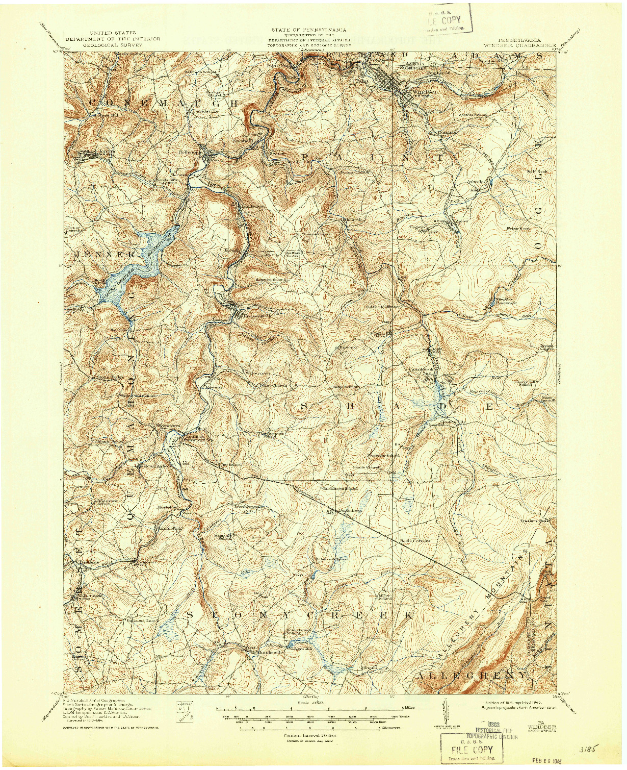 USGS 1:62500-SCALE QUADRANGLE FOR WINDBER, PA 1916