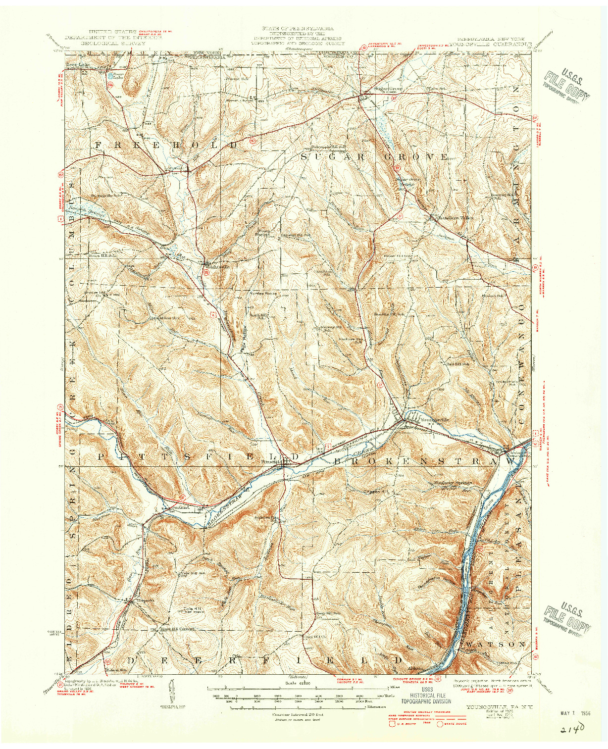 USGS 1:62500-SCALE QUADRANGLE FOR YOUNGSVILLE, PA 1929