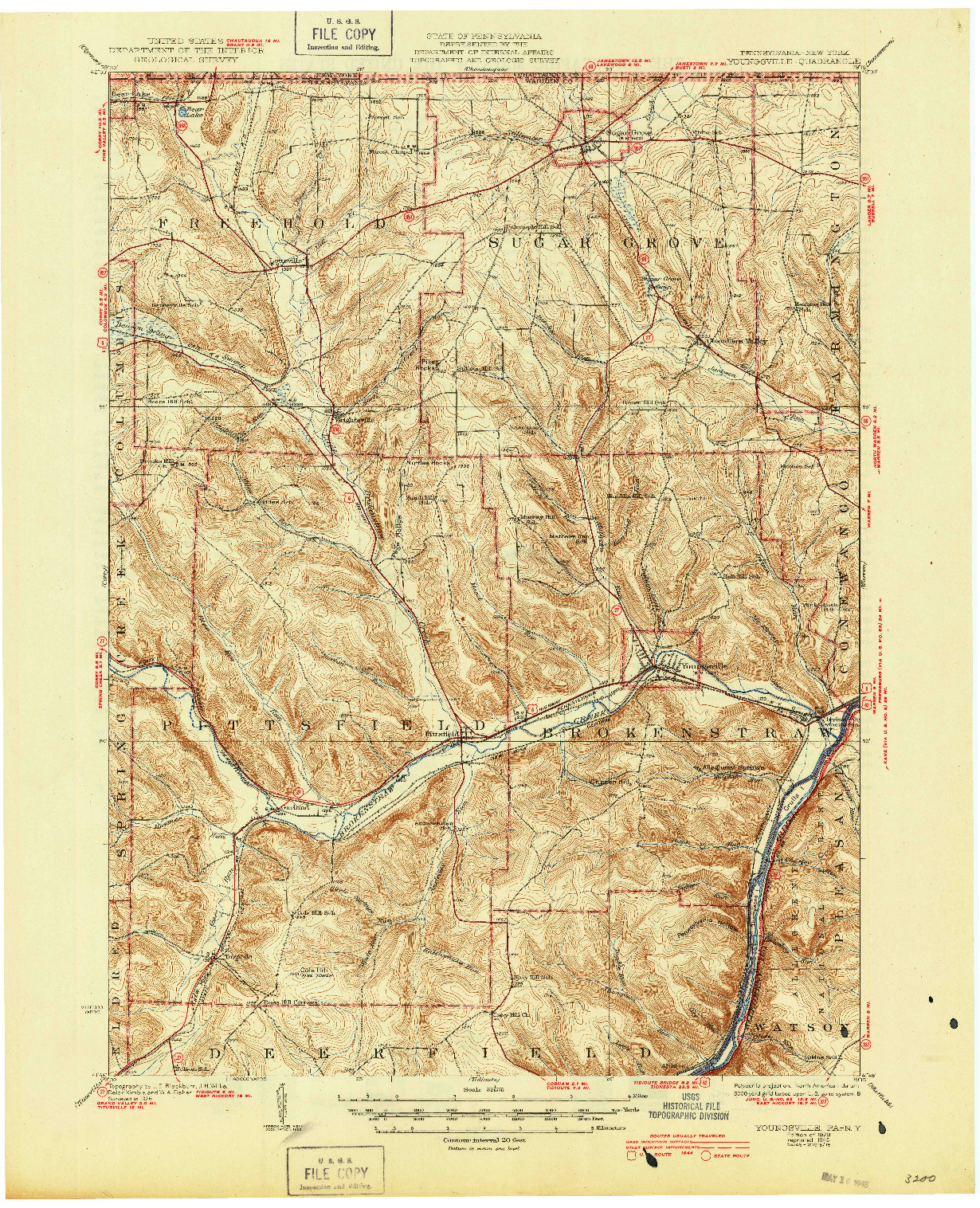 USGS 1:62500-SCALE QUADRANGLE FOR YOUNGSVILLE, PA 1929
