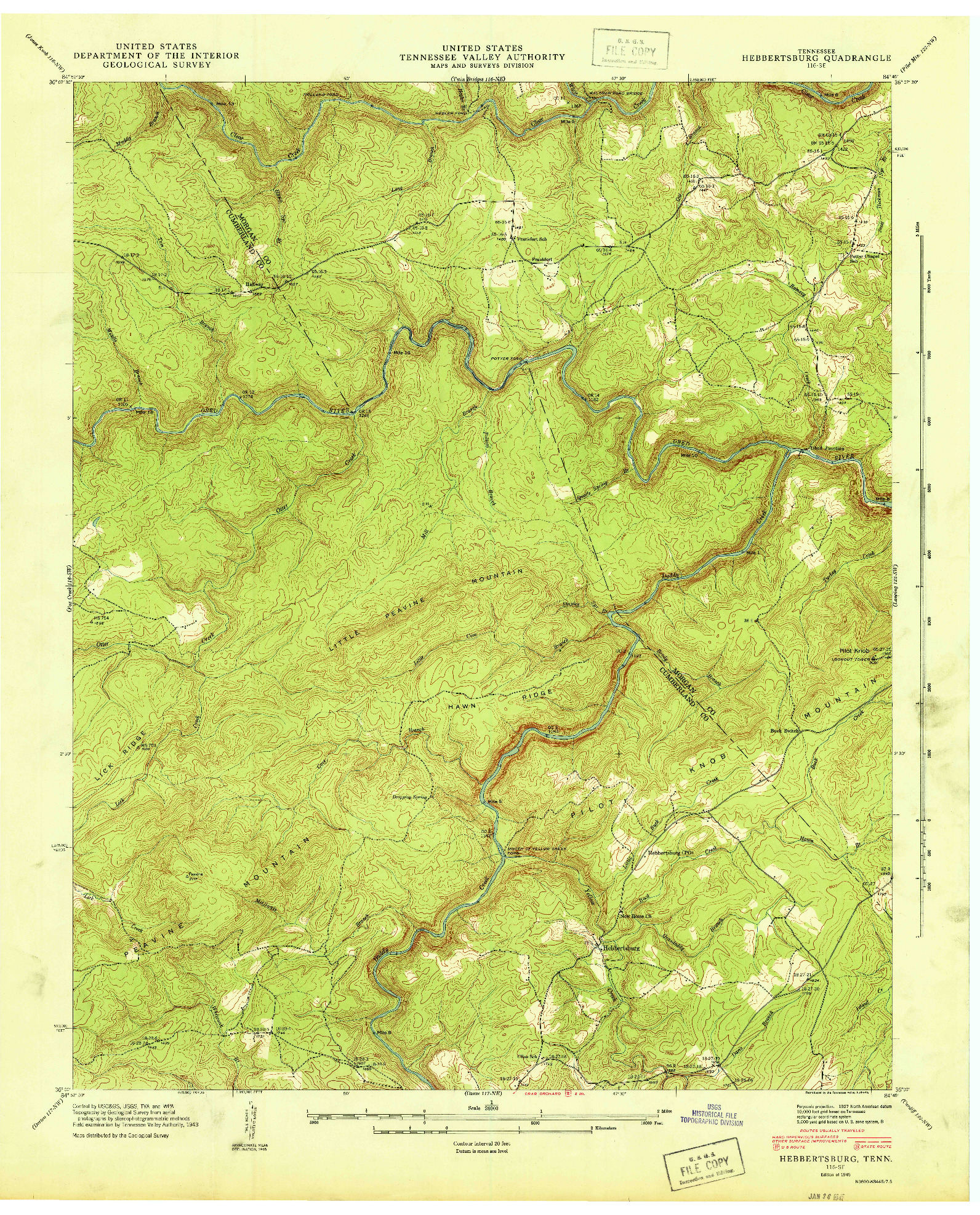 USGS 1:24000-SCALE QUADRANGLE FOR HEBBERTSBURG, TN 1945