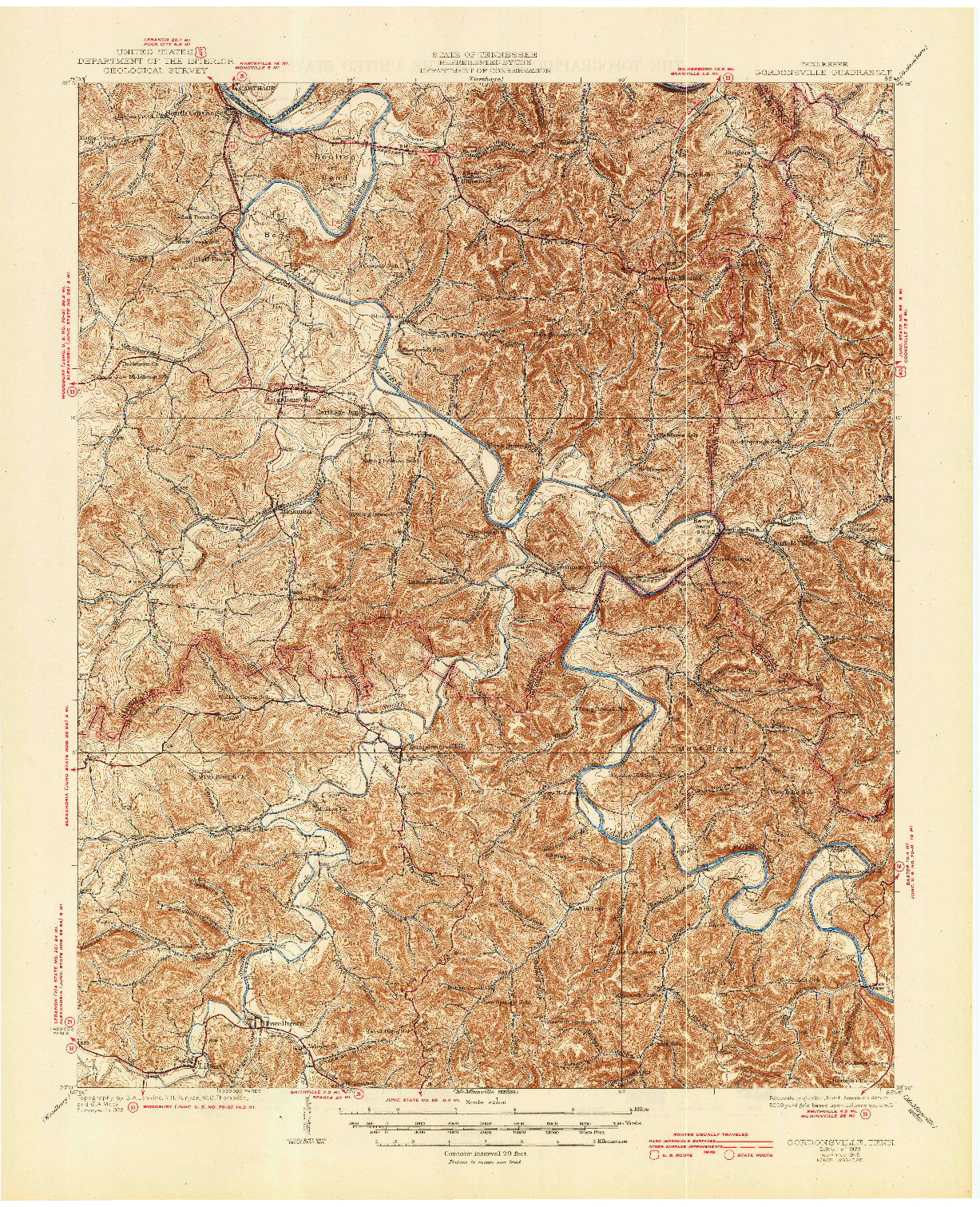 USGS 1:62500-SCALE QUADRANGLE FOR GORDONSVILLE, TN 1928