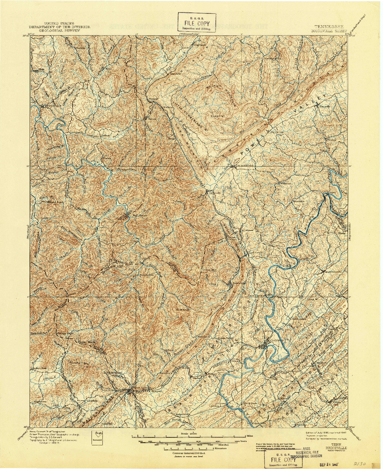 USGS 1:125000-SCALE QUADRANGLE FOR BRICEVILLE, TN 1896