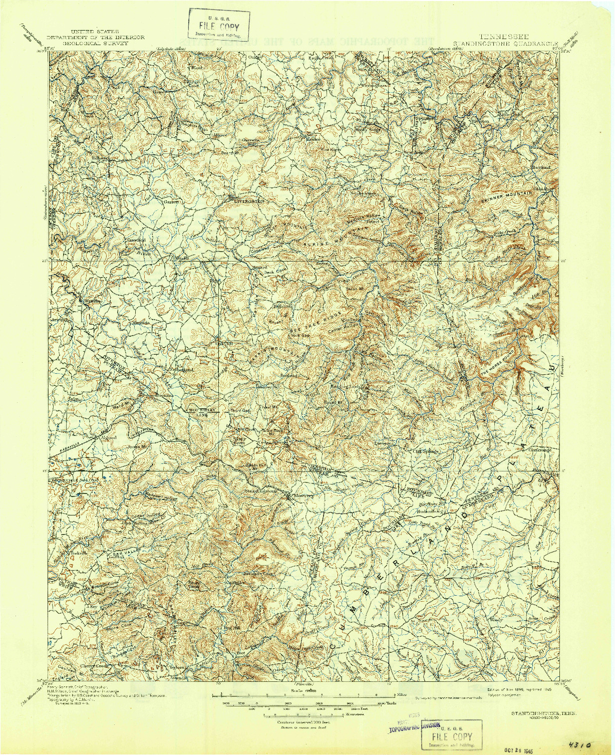 USGS 1:125000-SCALE QUADRANGLE FOR STANDINGSTONE, TN 1898