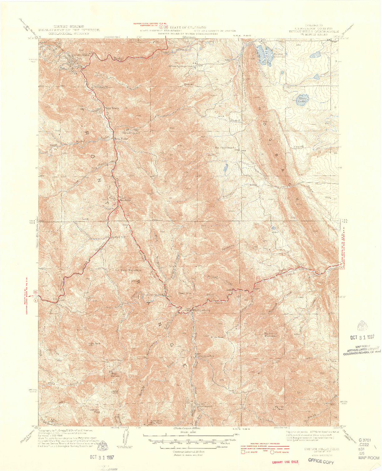 USGS 1:31680-SCALE QUADRANGLE FOR INDIAN HILLS, CO 1945