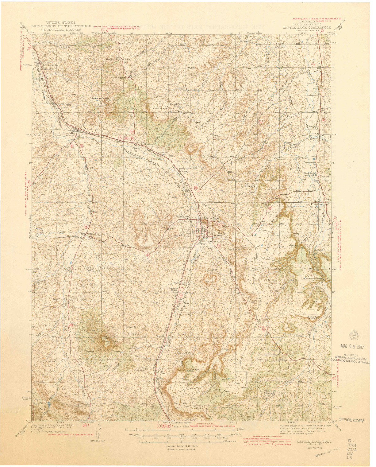 USGS 1:62500-SCALE QUADRANGLE FOR CASTLE ROCK, CO 1945