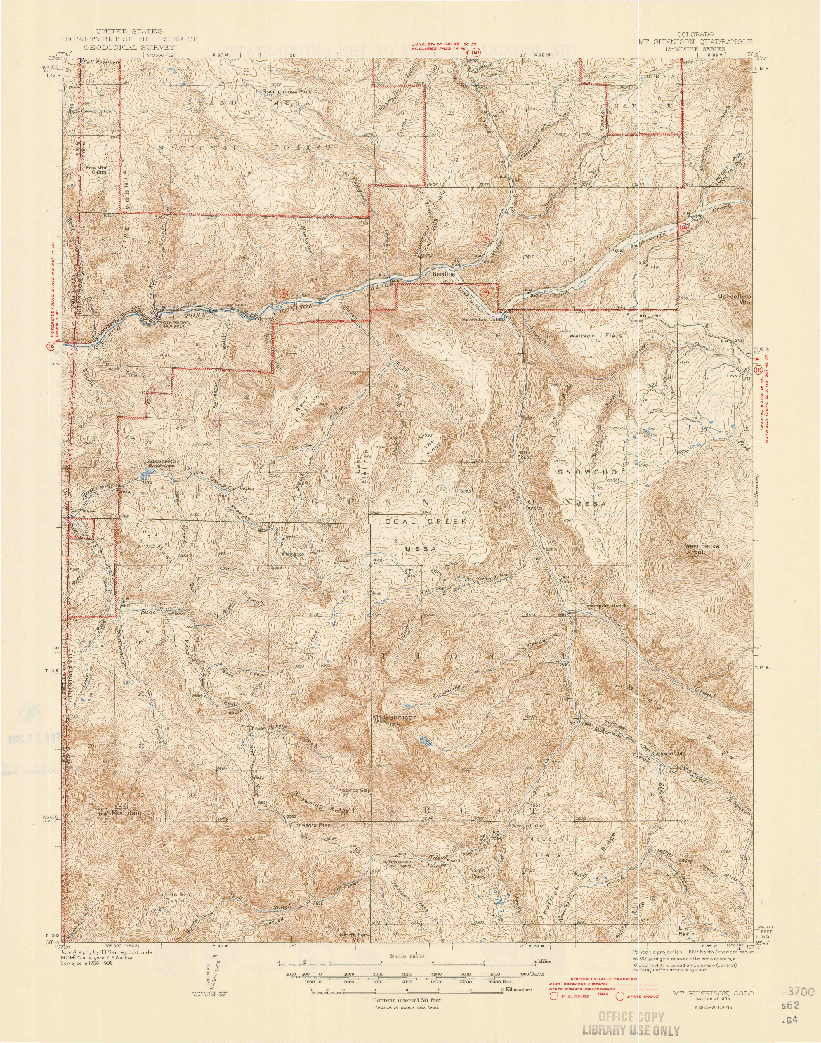 USGS 1:62500-SCALE QUADRANGLE FOR MOUNT GUNNISON, CO 1945