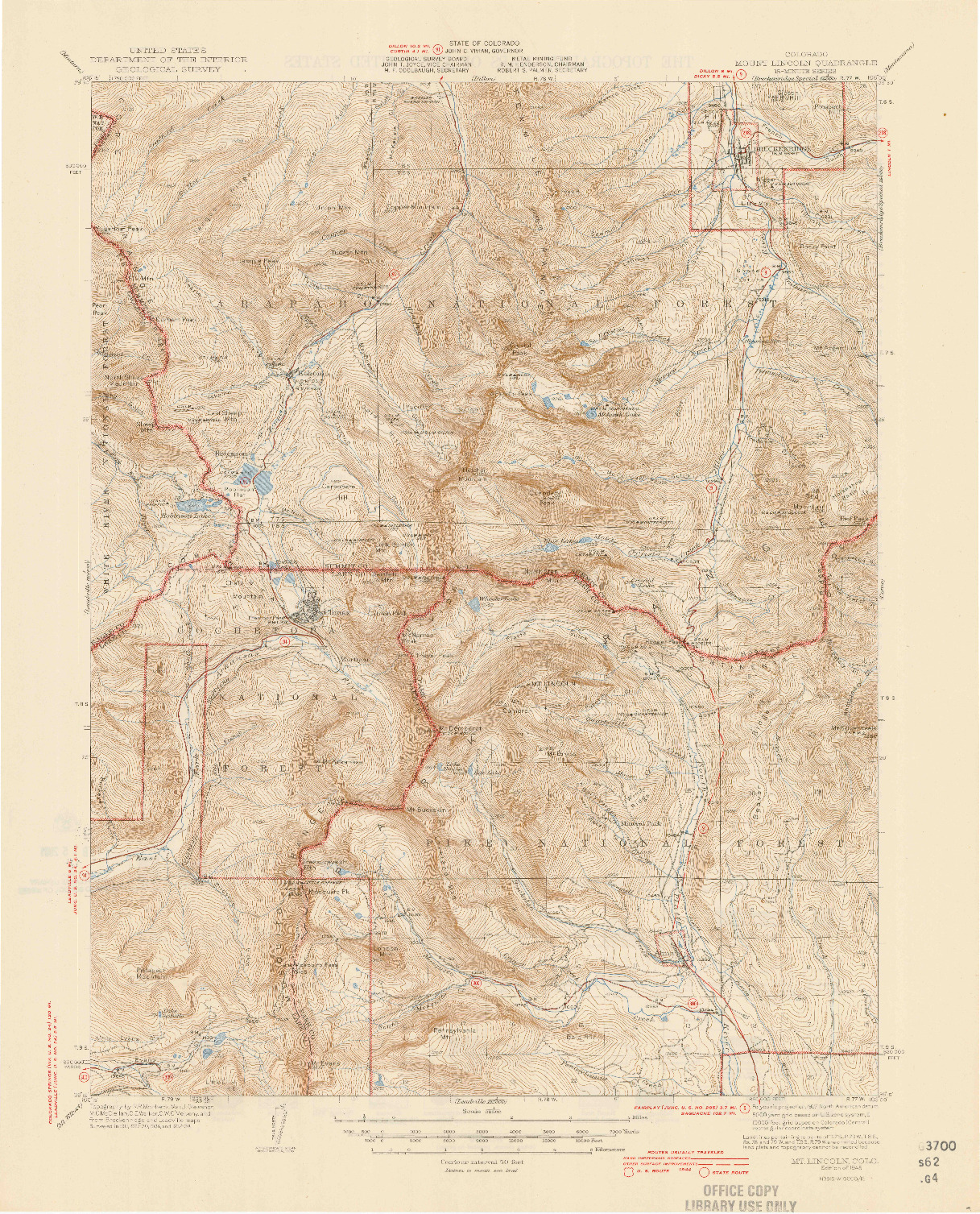 USGS 1:62500-SCALE QUADRANGLE FOR MOUNT LINCOLN, CO 1945
