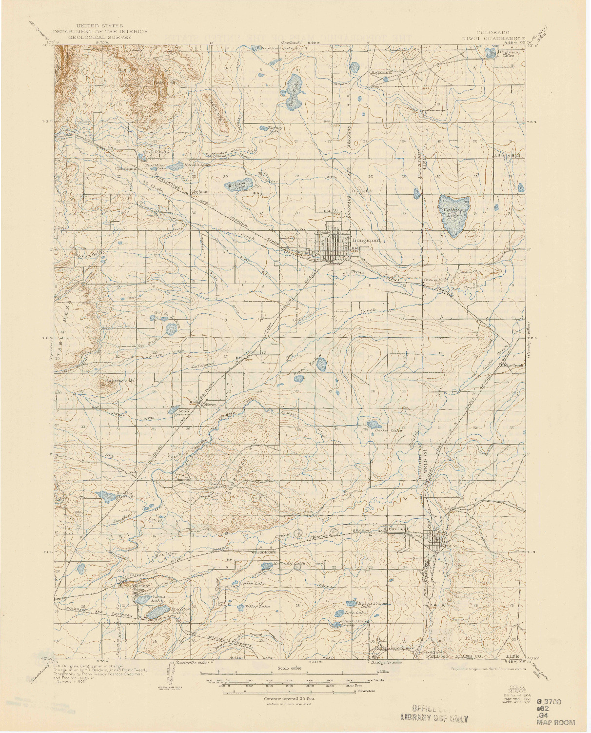 USGS 1:62500-SCALE QUADRANGLE FOR NIWOT, CO 1904