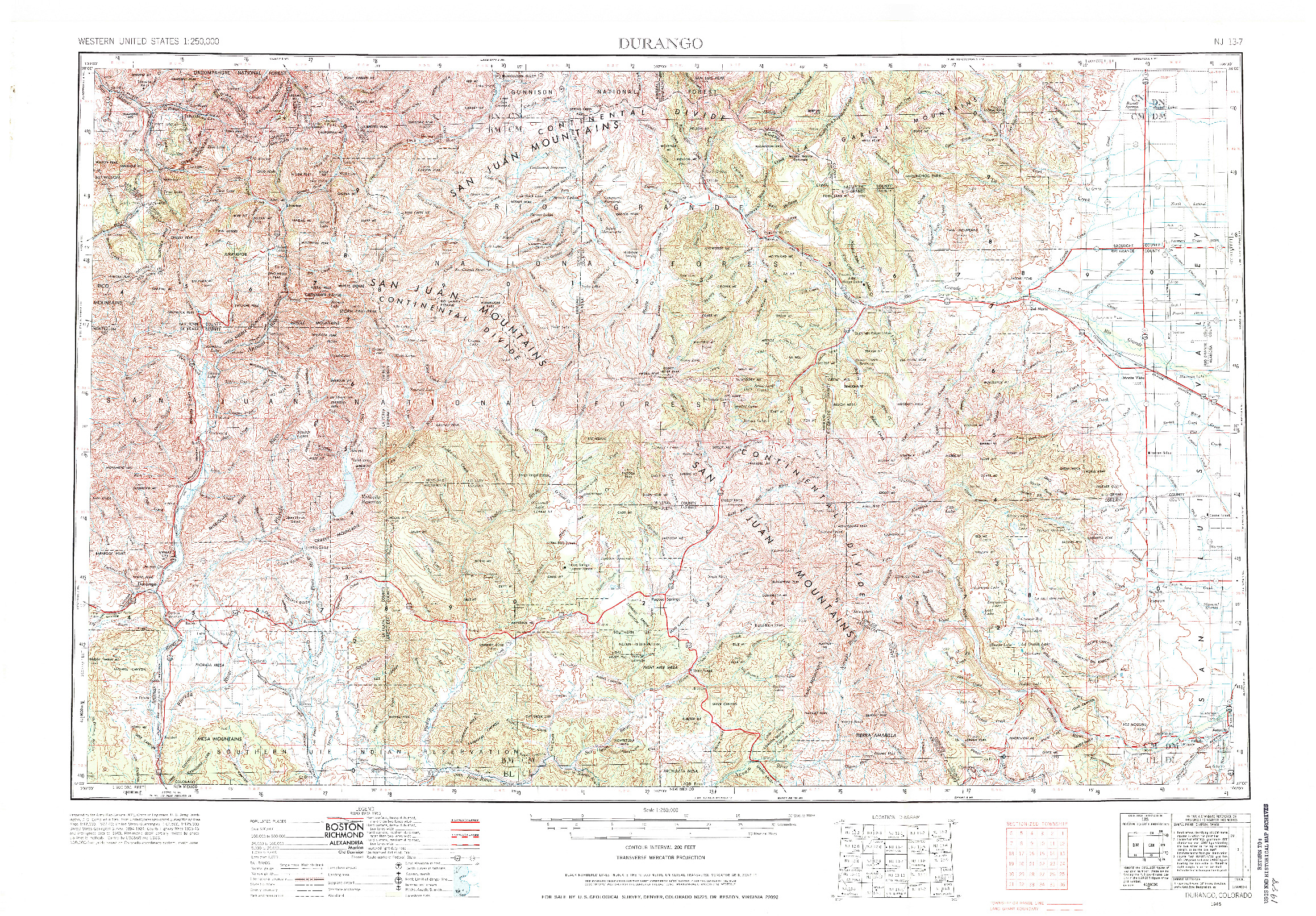 USGS 1:250000-SCALE QUADRANGLE FOR DURANGO, CO 1945