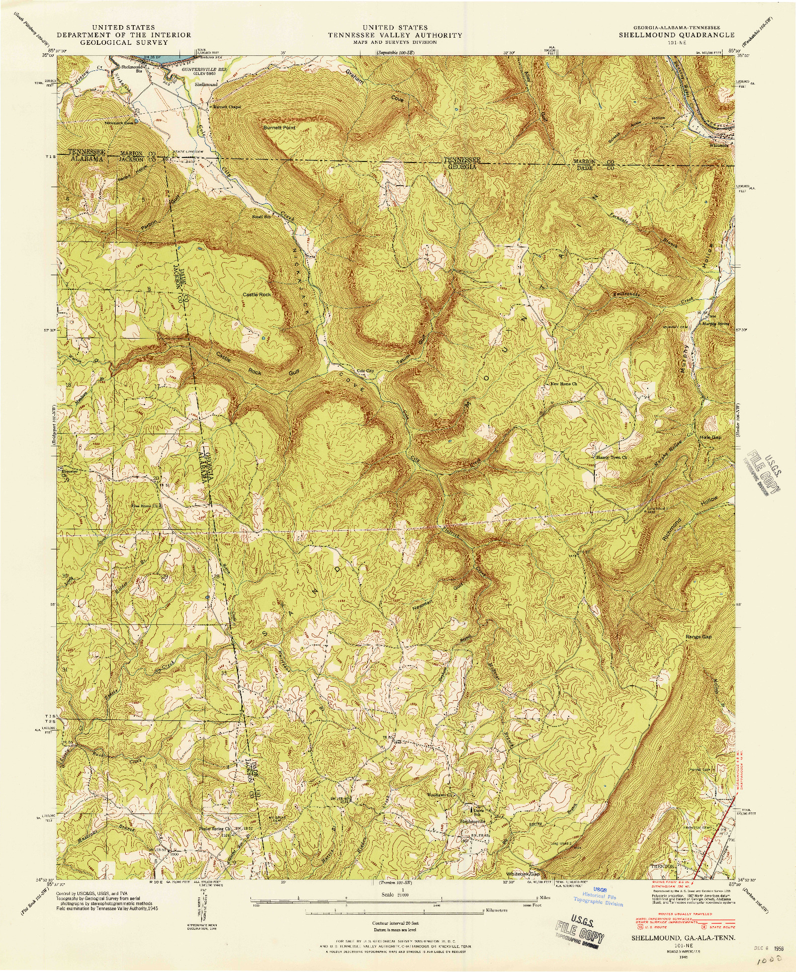 USGS 1:24000-SCALE QUADRANGLE FOR SHELLMOUND, GA 1945