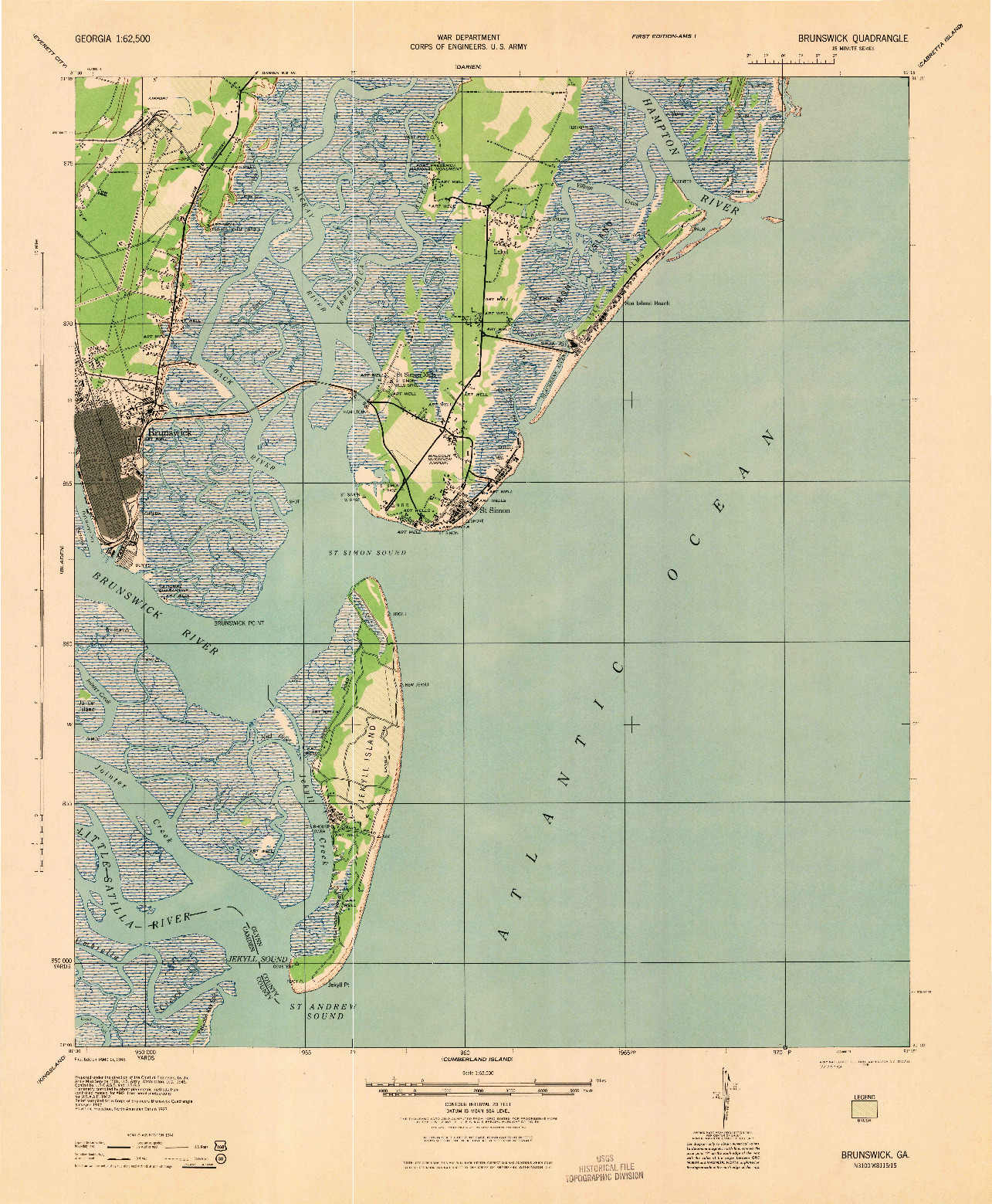 USGS 1:62500-SCALE QUADRANGLE FOR BRUNSWICK, GA 1945