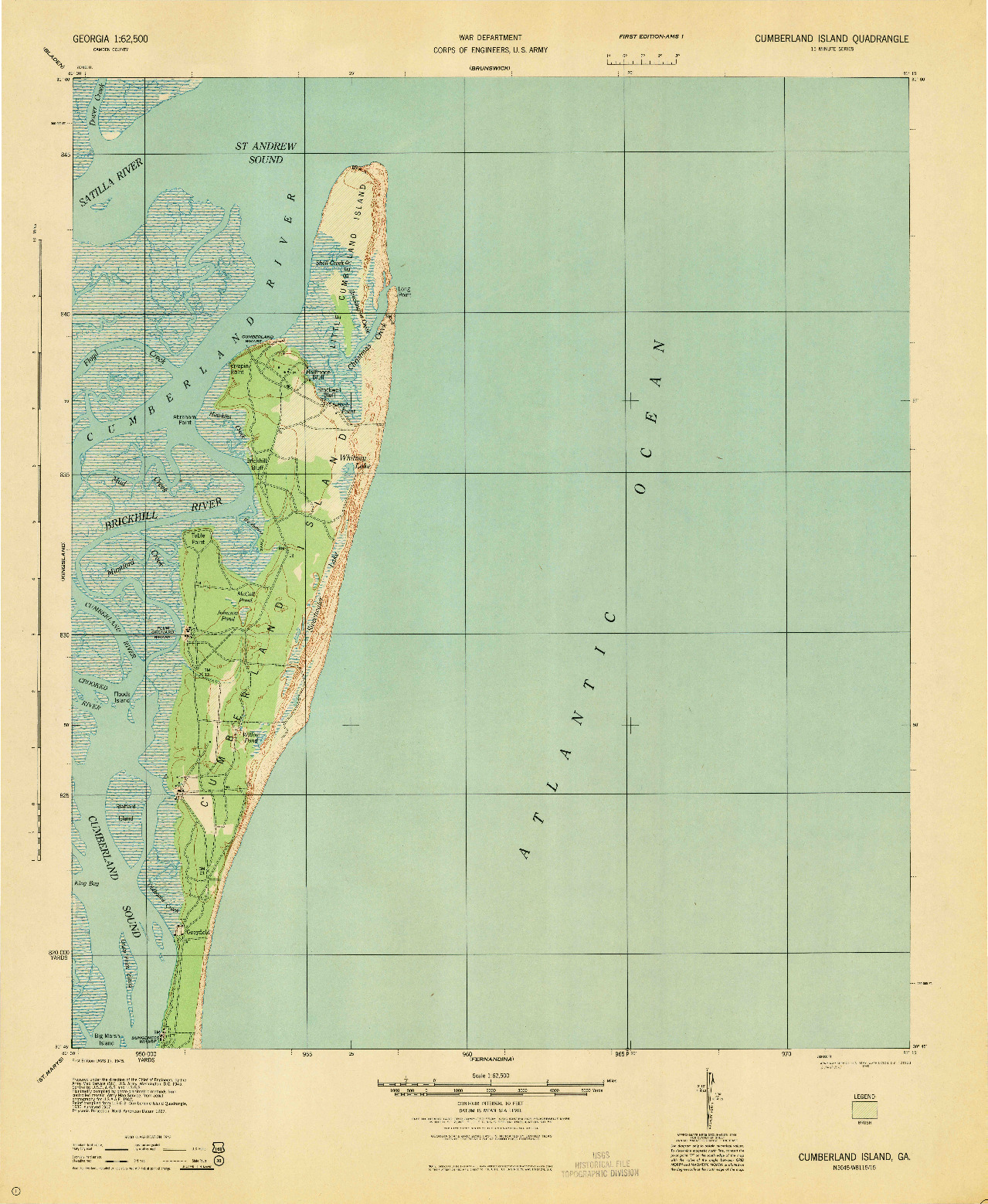 USGS 1:62500-SCALE QUADRANGLE FOR CUMBERLAND ISLAND, GA 1945