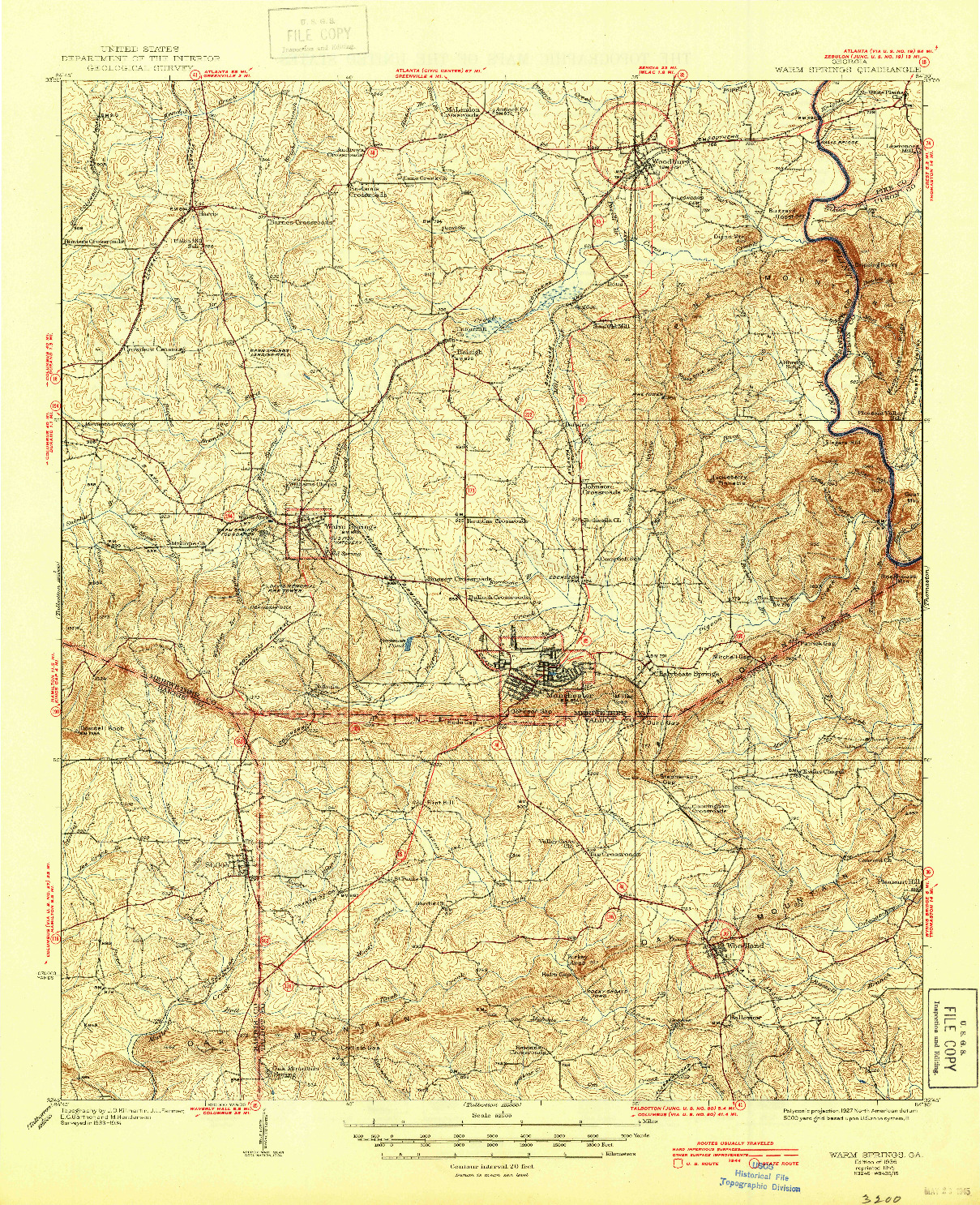 USGS 1:62500-SCALE QUADRANGLE FOR WARM SPRINGS, GA 1936