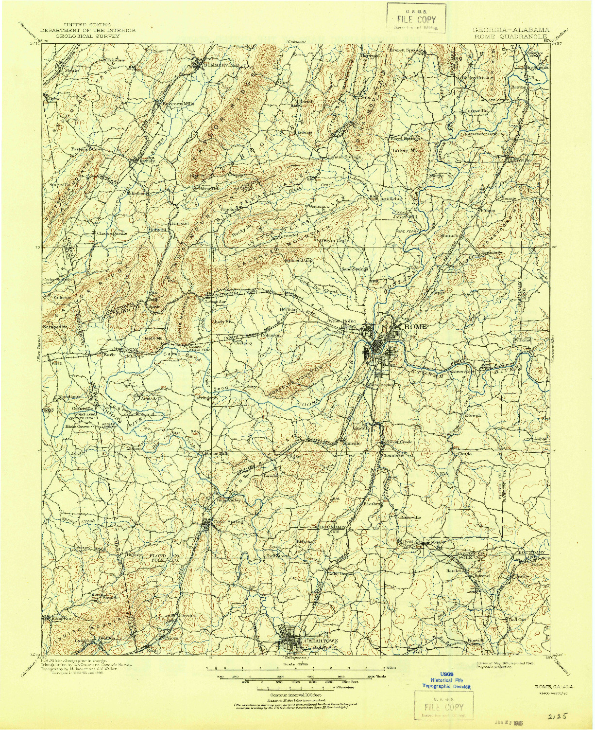 USGS 1:125000-SCALE QUADRANGLE FOR ROME, GA 1904