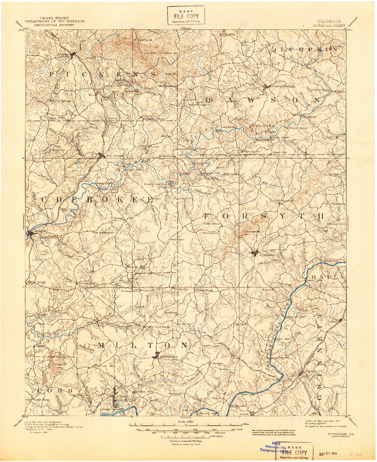 USGS 1:125000-SCALE QUADRANGLE FOR SUWANEE, GA 1894