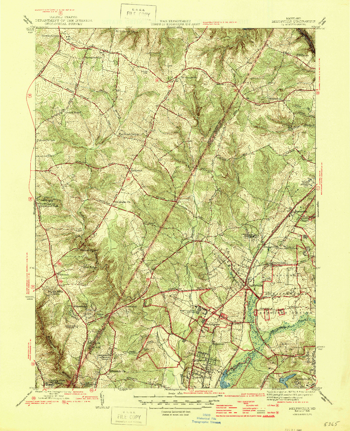 USGS 1:31680-SCALE QUADRANGLE FOR BELTSVILLE, MD 1945