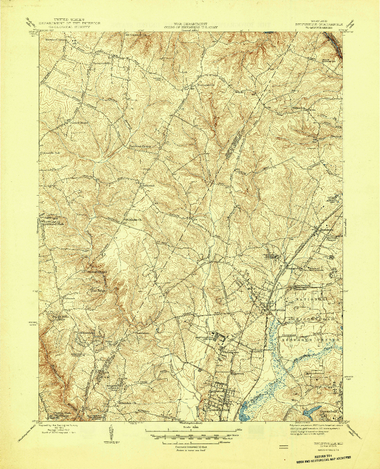 USGS 1:31680-SCALE QUADRANGLE FOR BELTSVILLE, MD 1945