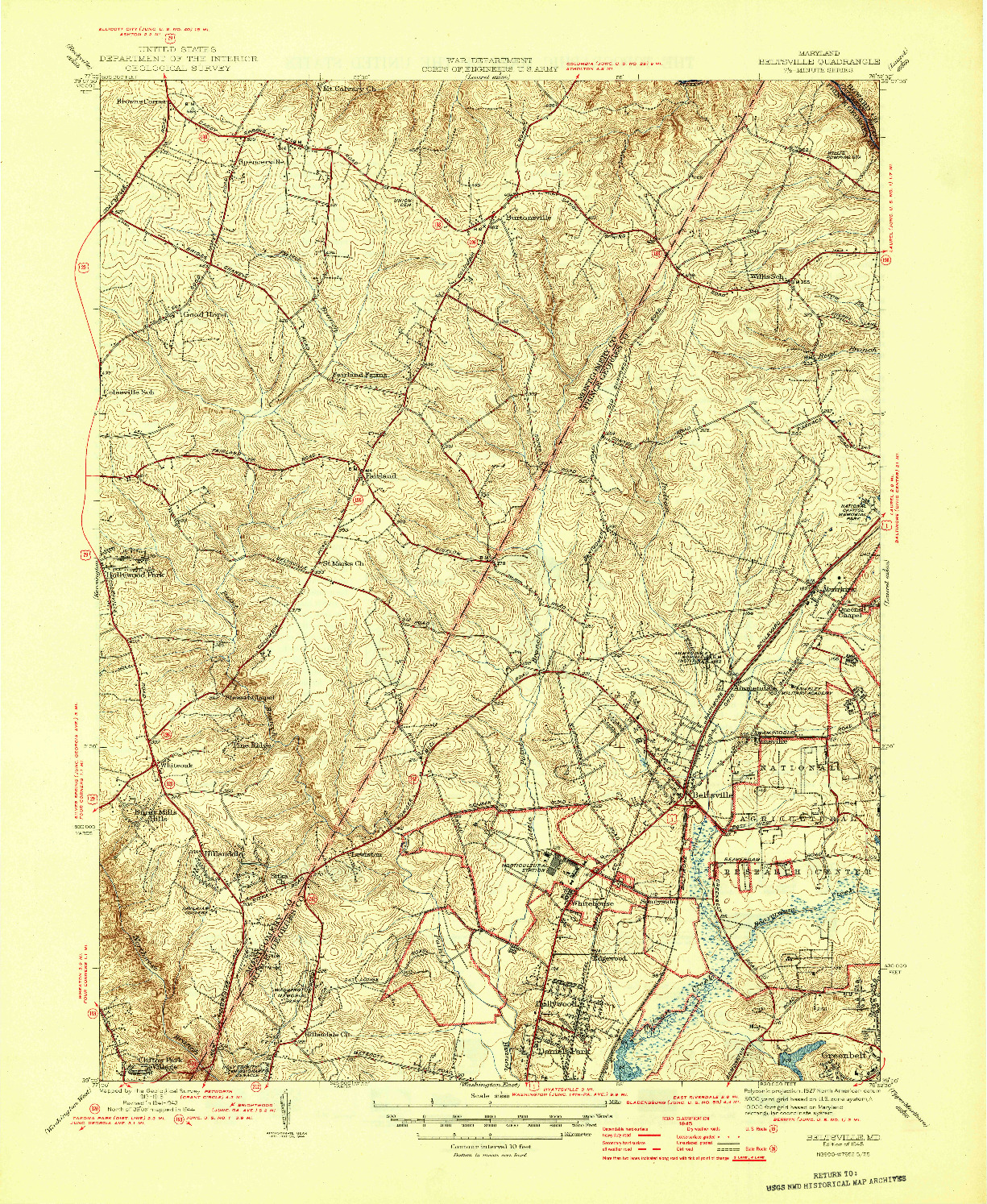 USGS 1:31680-SCALE QUADRANGLE FOR BELTSVILLE, MD 1945