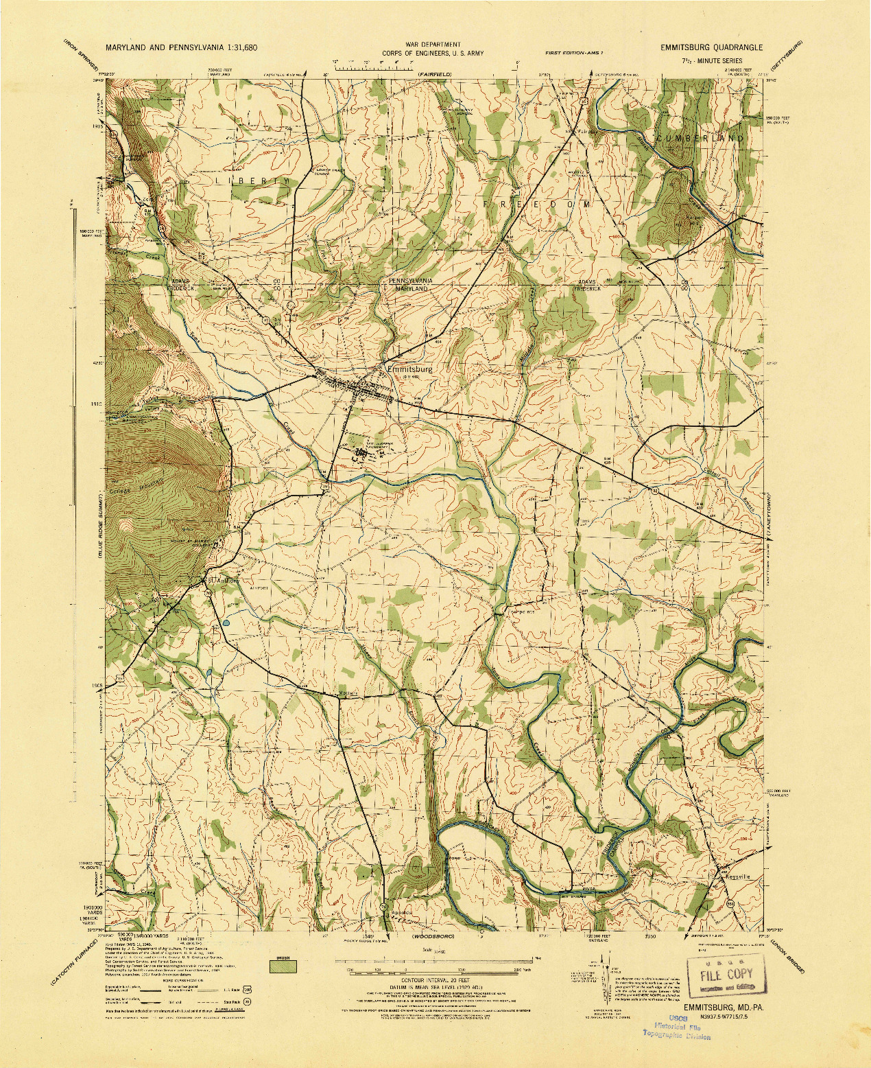 USGS 1:31680-SCALE QUADRANGLE FOR EMMITSBURG, MD 1945