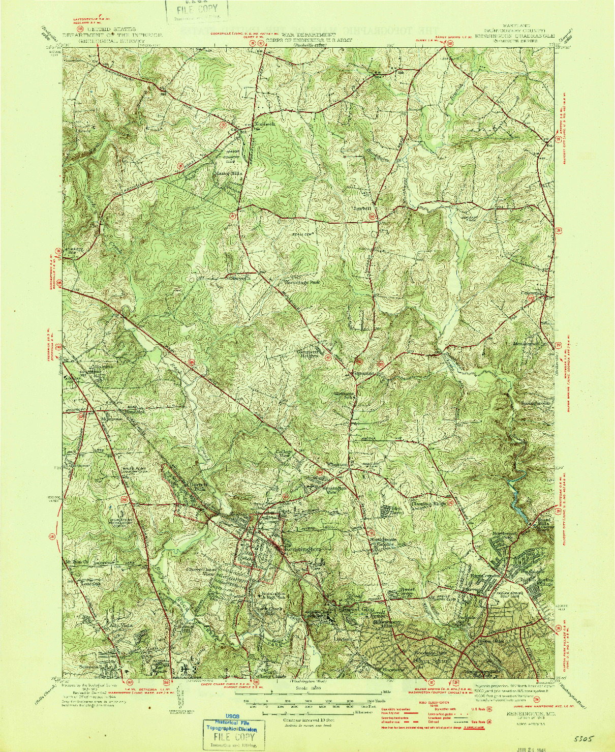 USGS 1:31680-SCALE QUADRANGLE FOR KENSINGTON, MD 1945