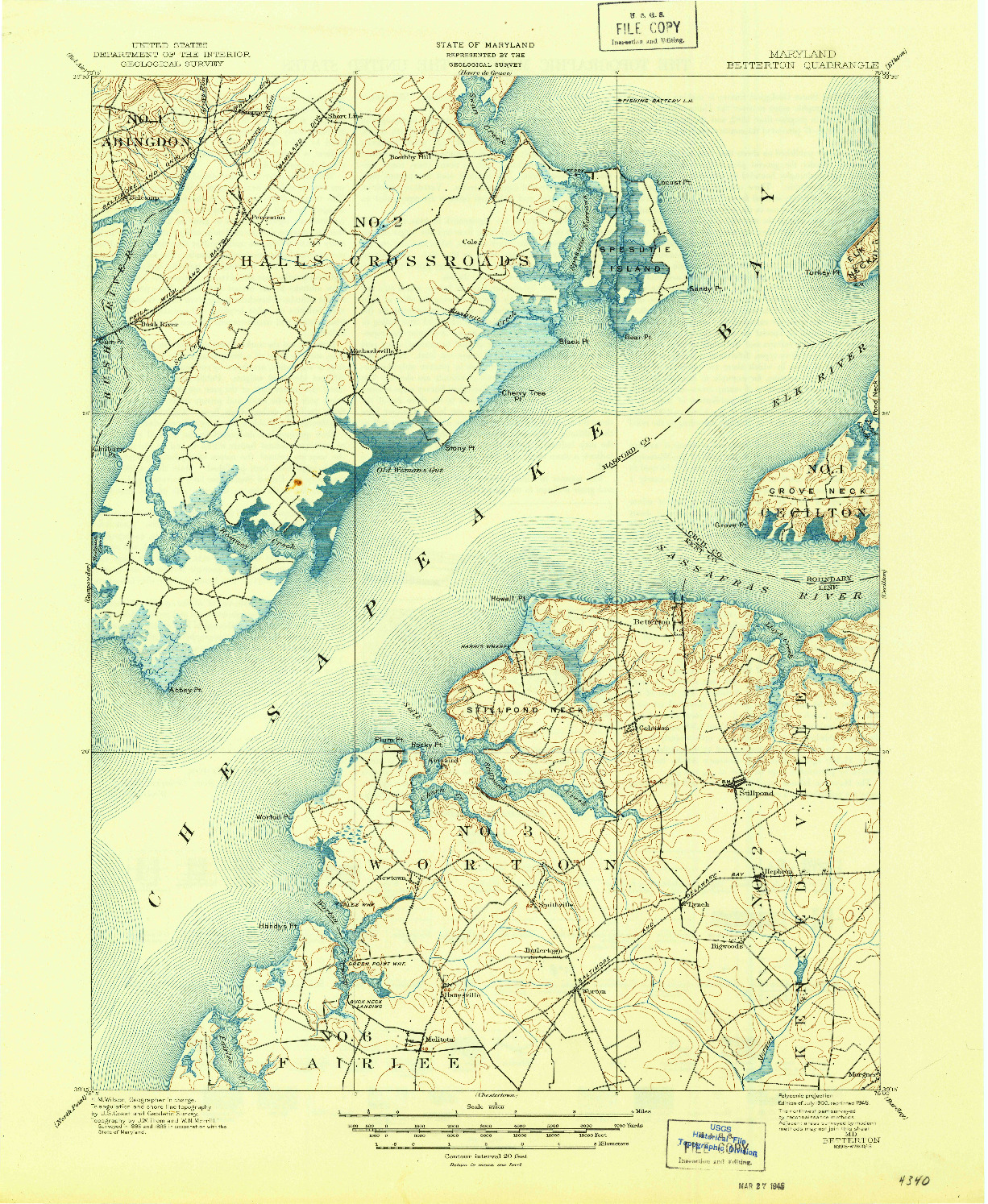 USGS 1:62500-SCALE QUADRANGLE FOR BETTERTON, MD 1900